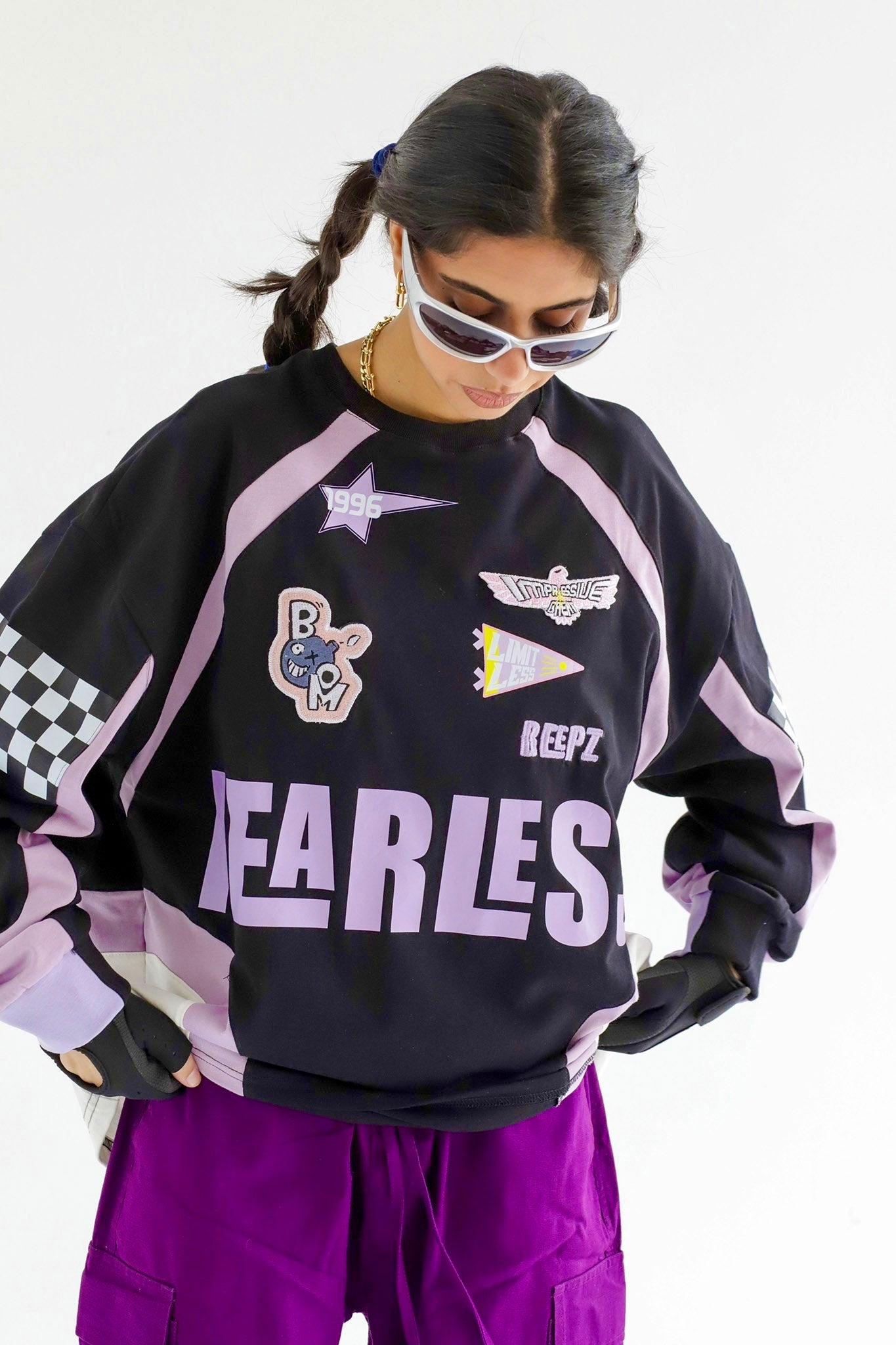 FEARLESS IN BLACKxLILAC-Long Sleeves Tee