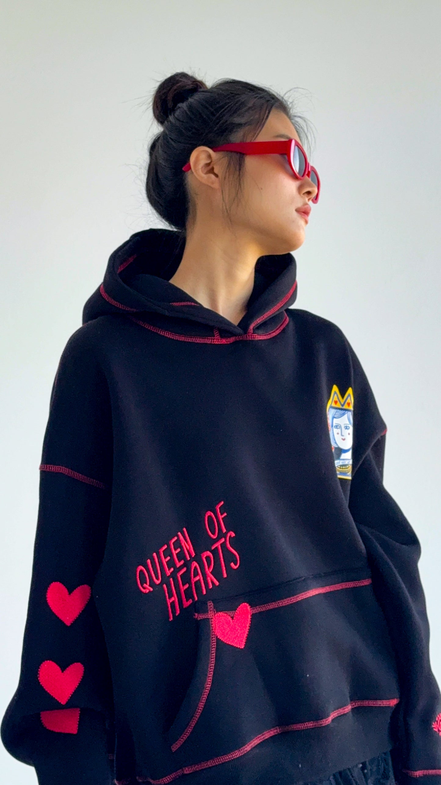 Queen of Hearts - Oversized Fleeced Cotton Hoodie