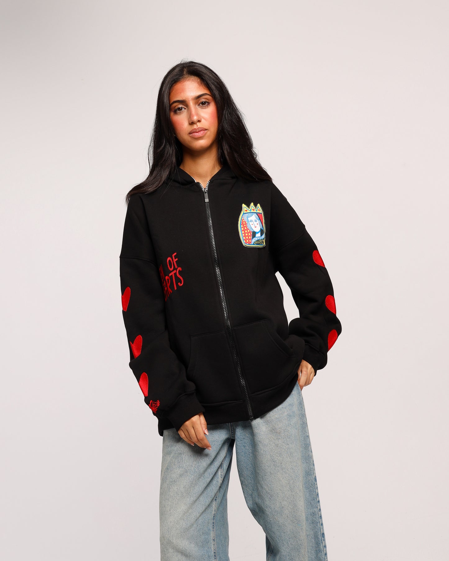 Queen Of Hearts - Oversized fleeced cotton sweatshirt