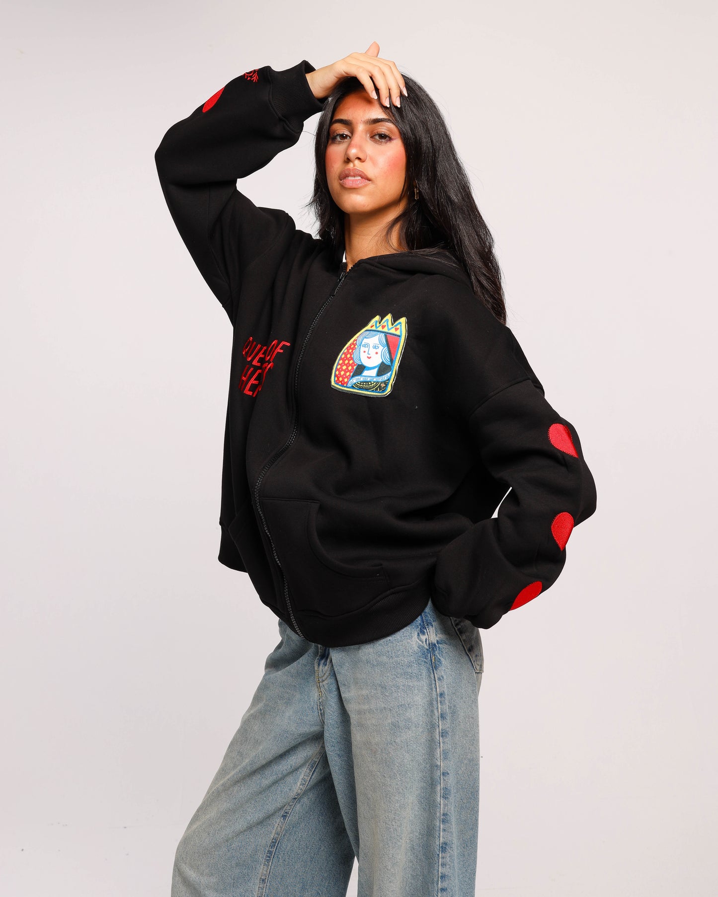 Queen Of Hearts - Oversized fleeced cotton sweatshirt