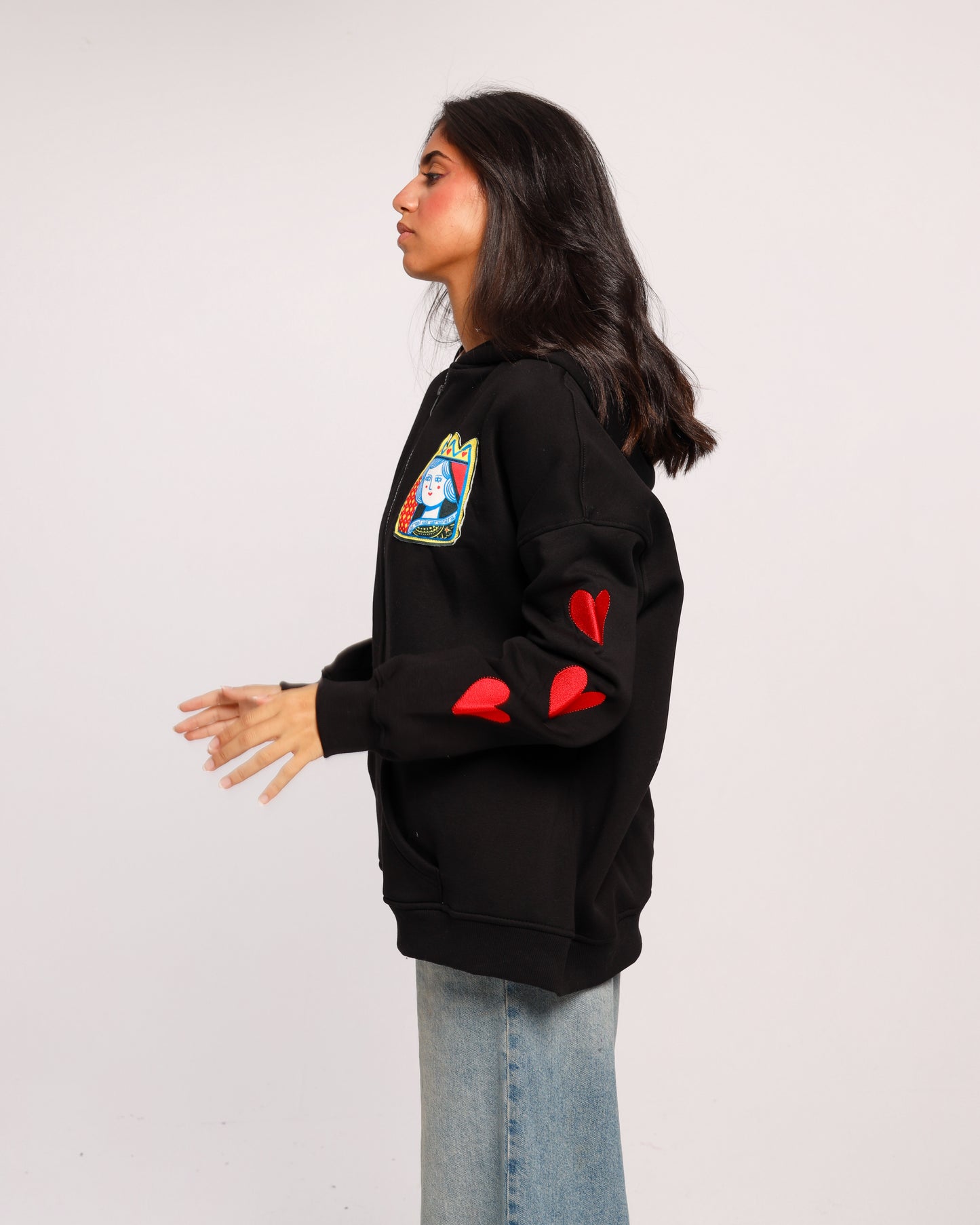Queen Of Hearts - Oversized fleeced cotton sweatshirt