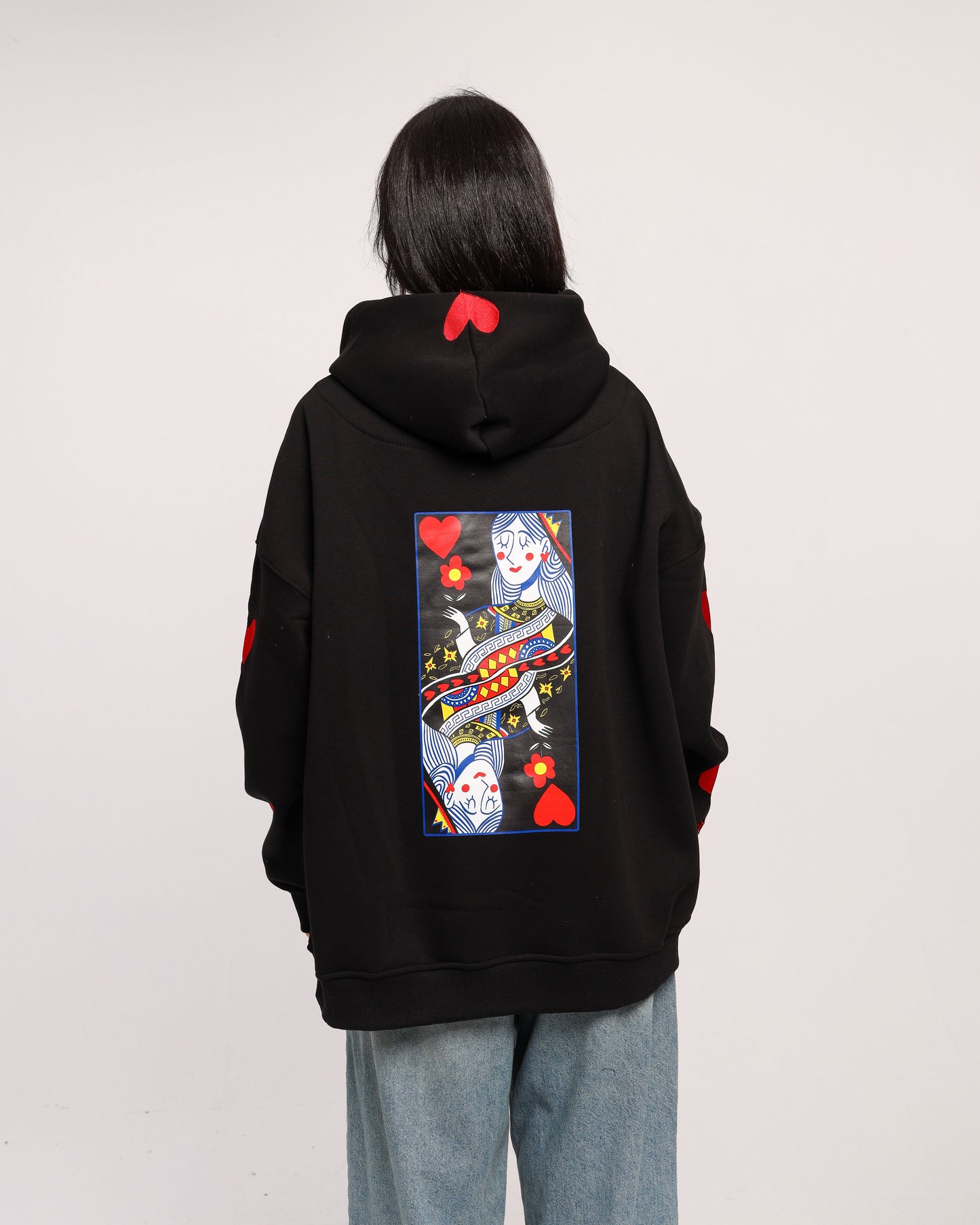 Queen Of Hearts - Oversized fleeced cotton sweatshirt