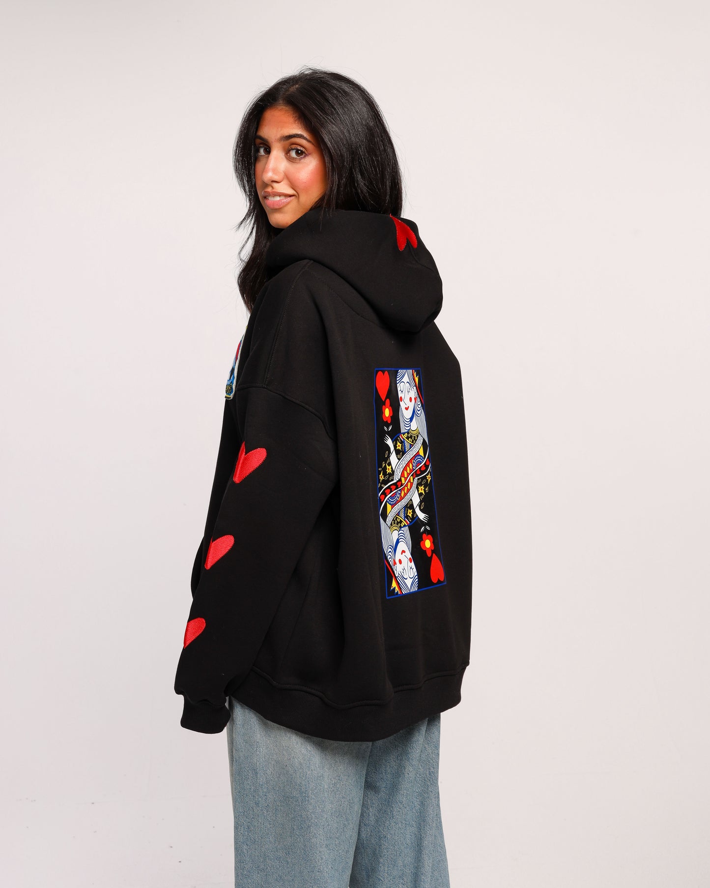 Queen Of Hearts - Oversized fleeced cotton sweatshirt