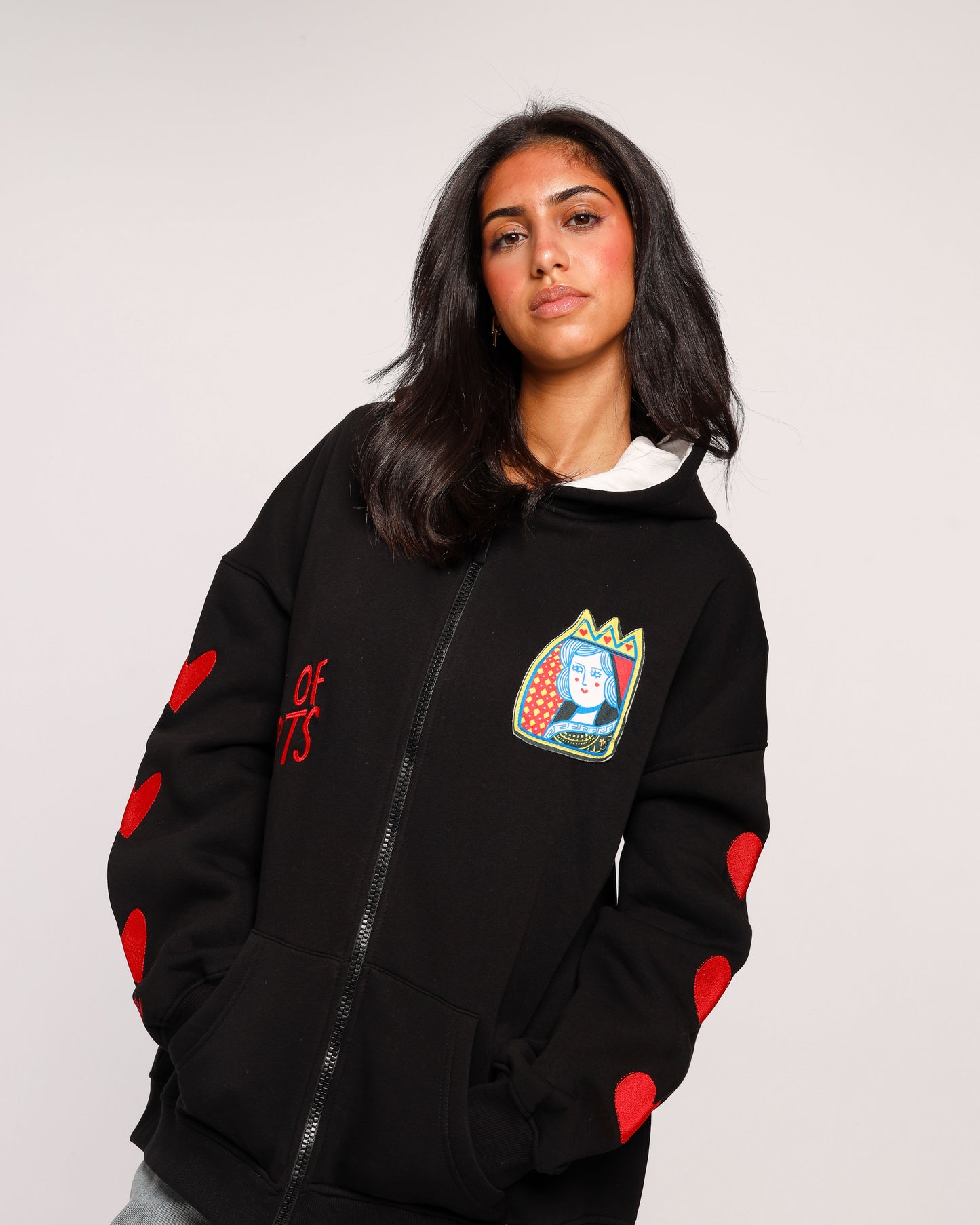 Queen Of Hearts - Oversized fleeced cotton sweatshirt