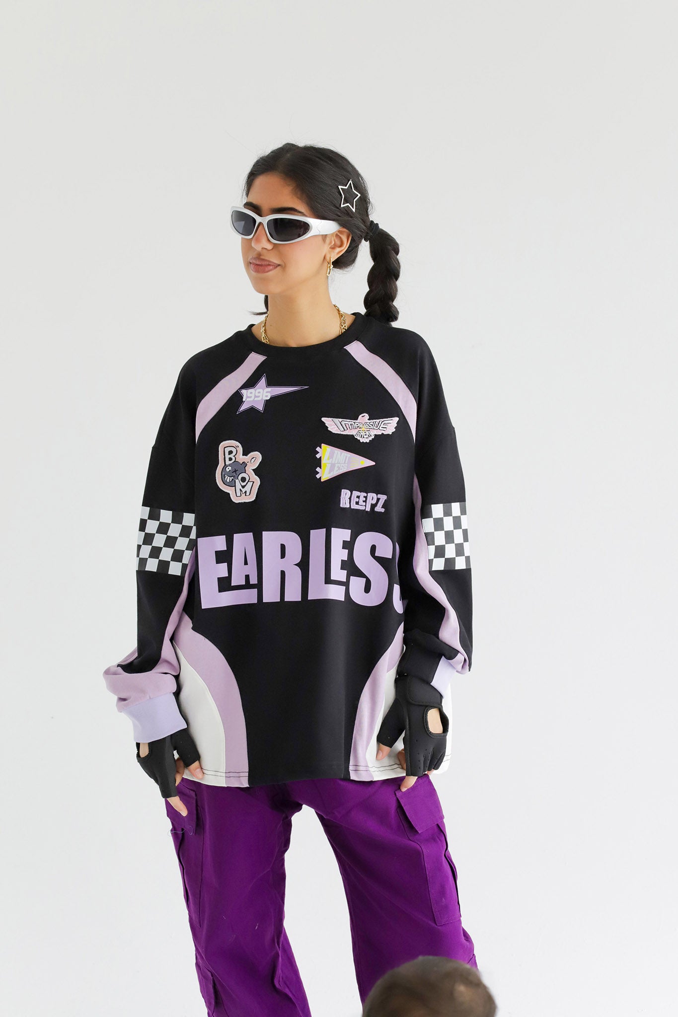 FEARLESS IN BLACKxLILAC-Long Sleeves Tee