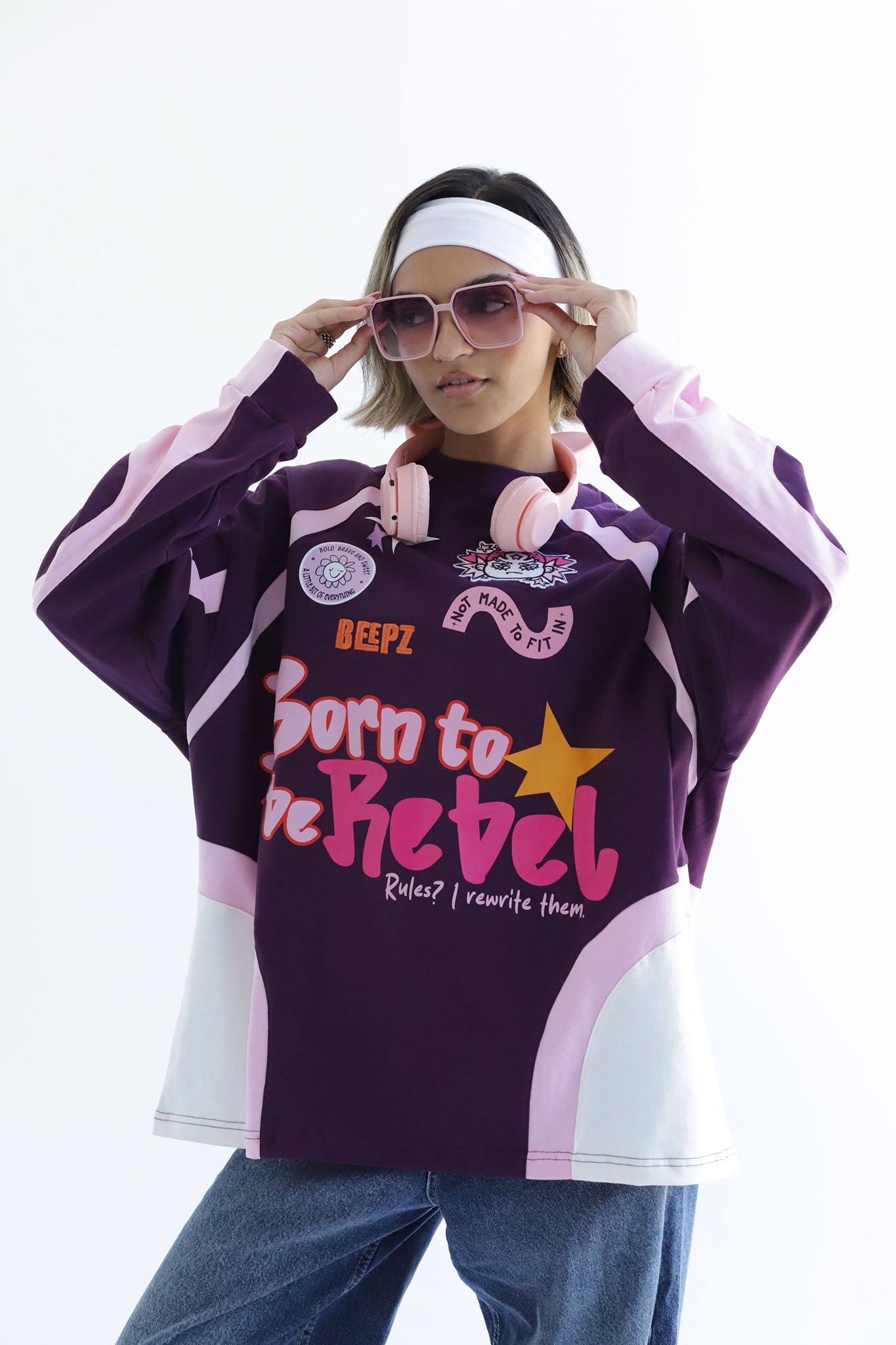 REBEL IN BURGUNDYxPINK-Long Sleeves Tee