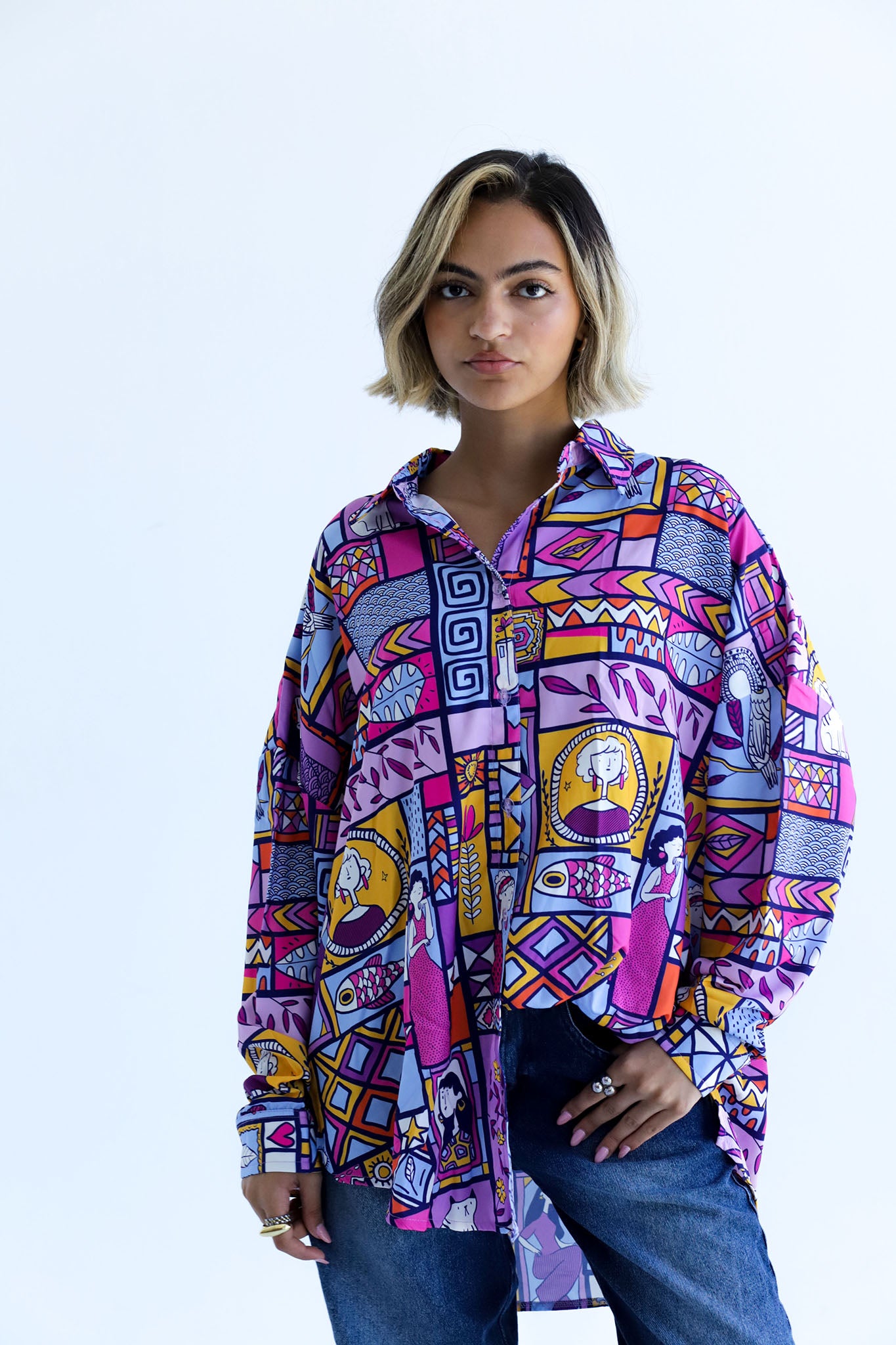 PURPLE MOSAIC -LONG SLEEVES SHRT