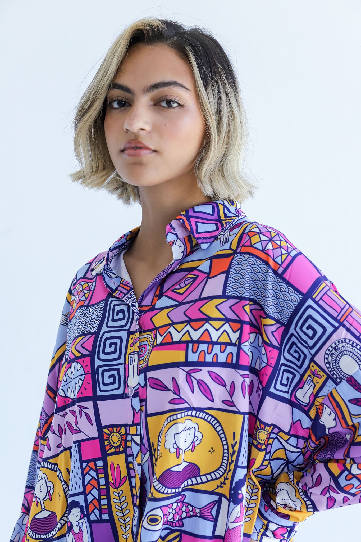 PURPLE MOSAIC -LONG SLEEVES SHRT