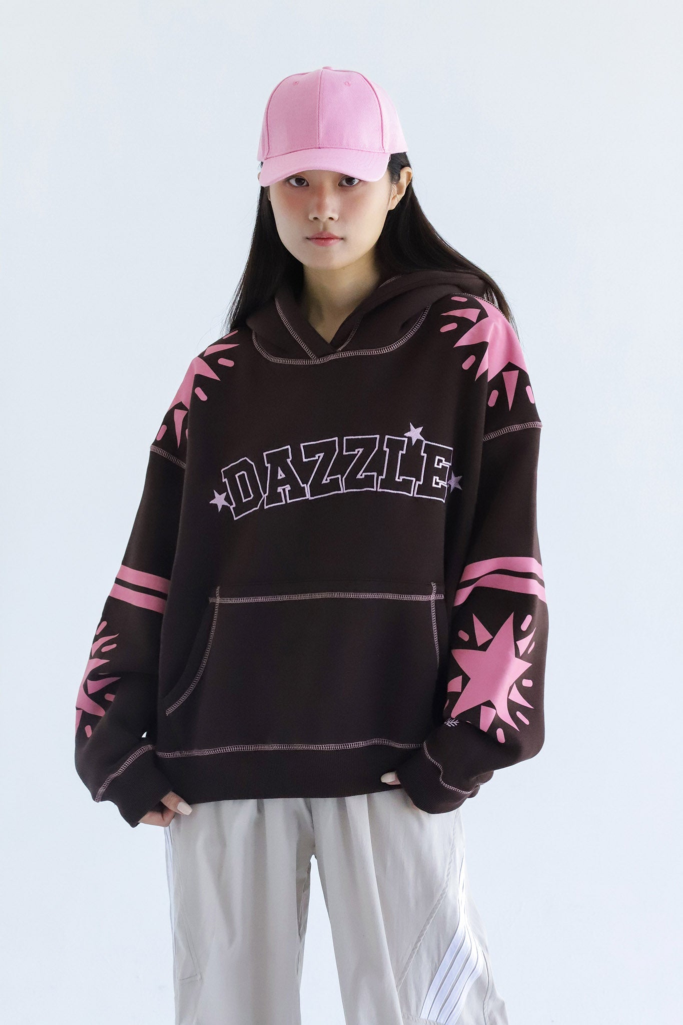 Dazzle Girl in brown-Oversized Fleeced Cotton Hoodie Beepz