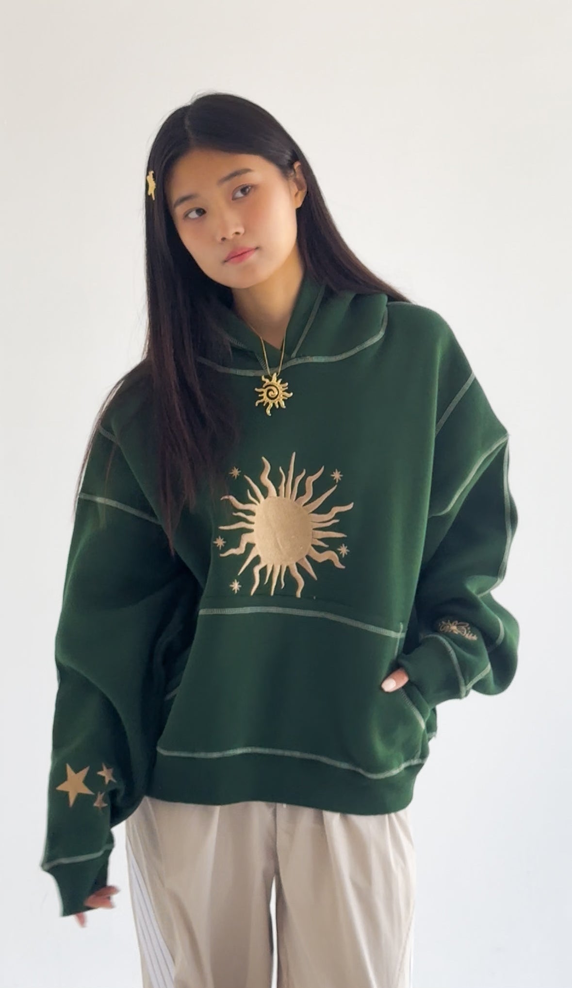 Mon soleil - Oversized Fleeced Cotton Hoodie