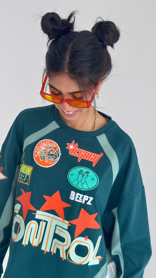 CONTROL IN DARK TEAL-Long Sleeves Tee Beepz