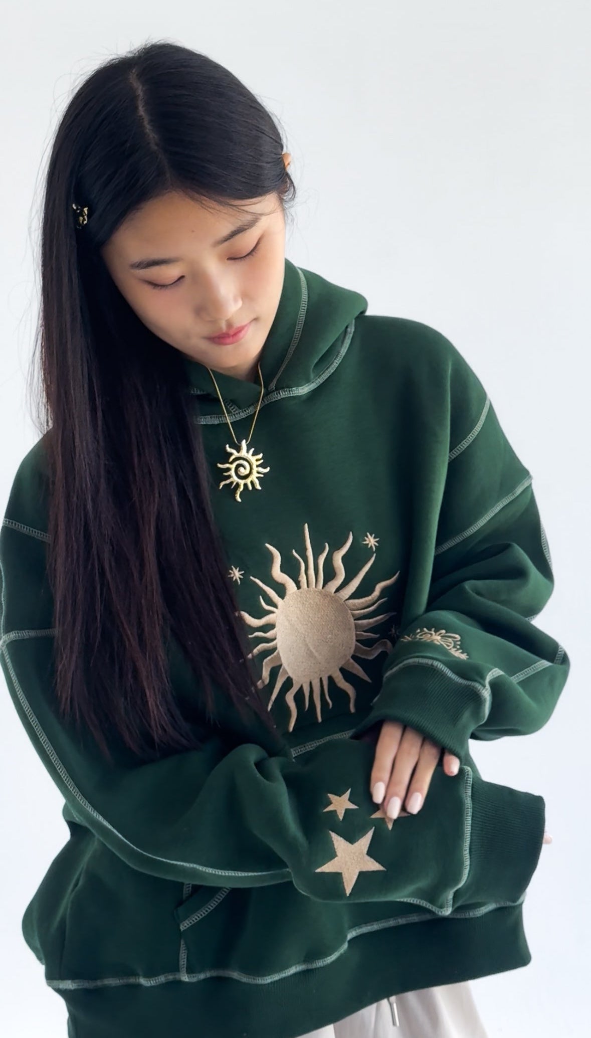Mon soleil - Oversized Fleeced Cotton Hoodie