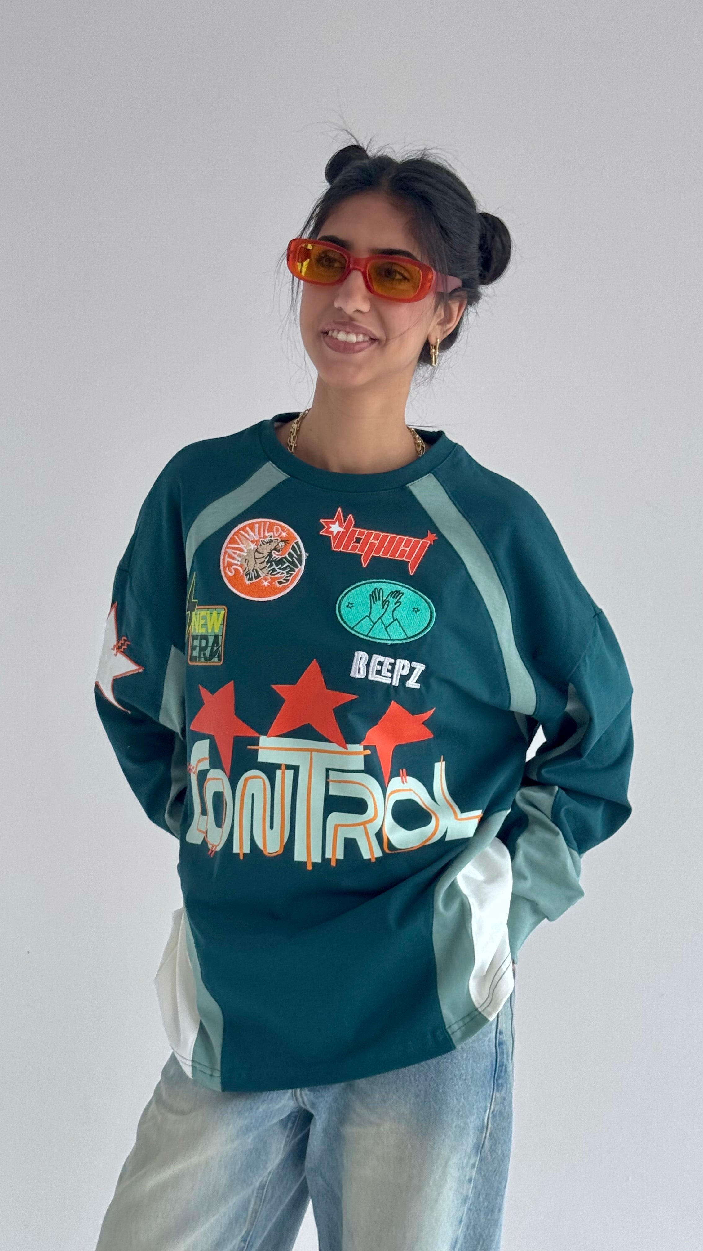 CONTROL IN DARK TEAL-Long Sleeves Tee Beepz