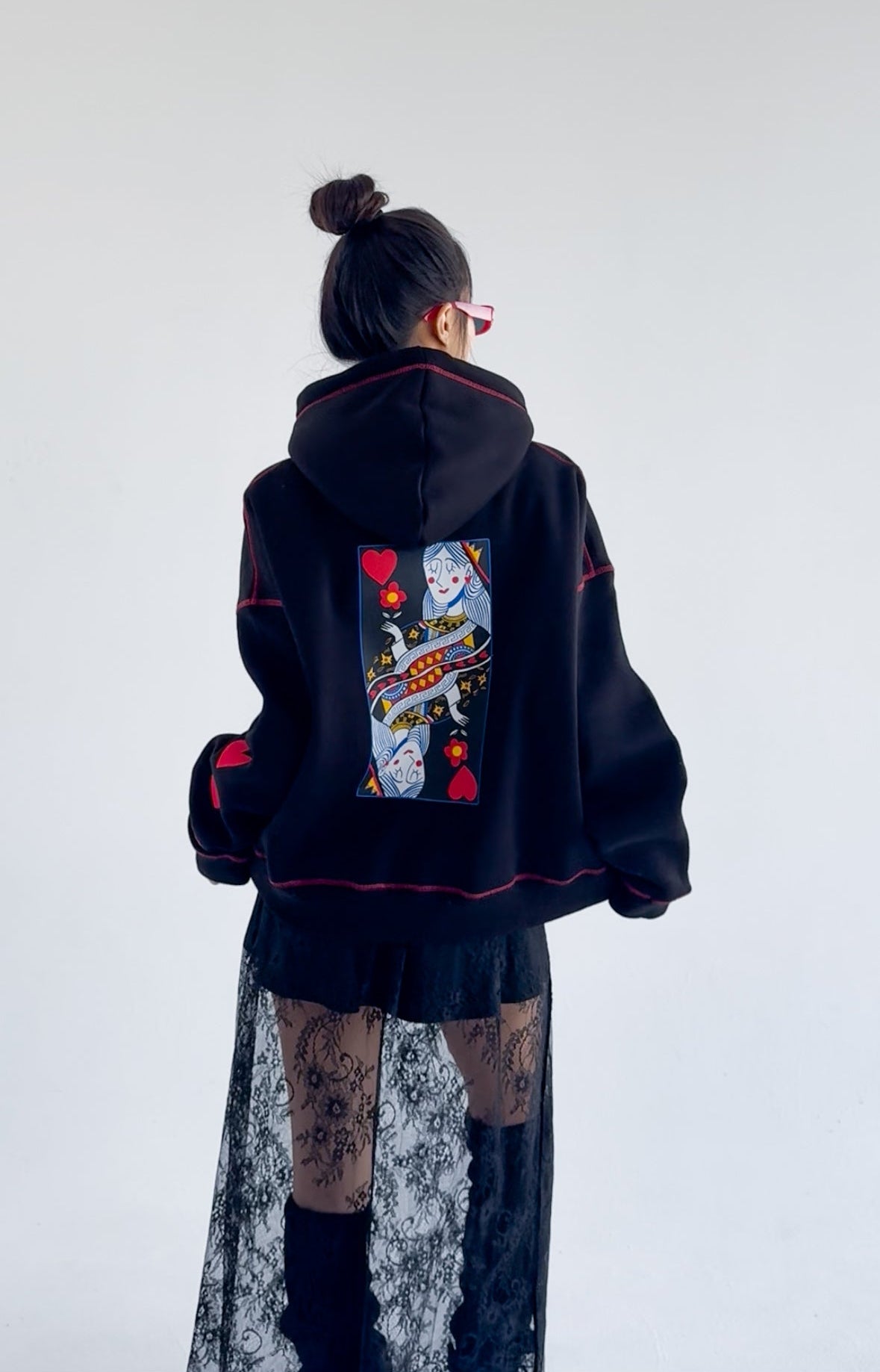 Queen of Hearts - Oversized Fleeced Cotton Hoodie
