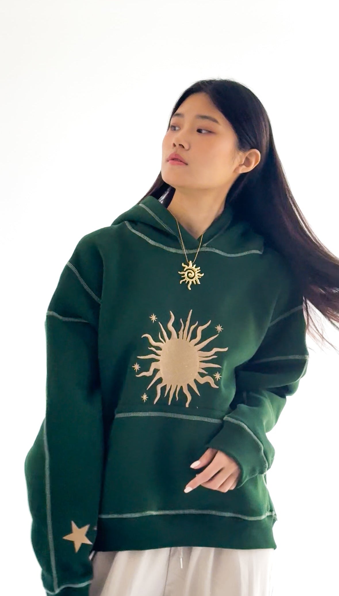 Mon soleil - Oversized Fleeced Cotton Hoodie