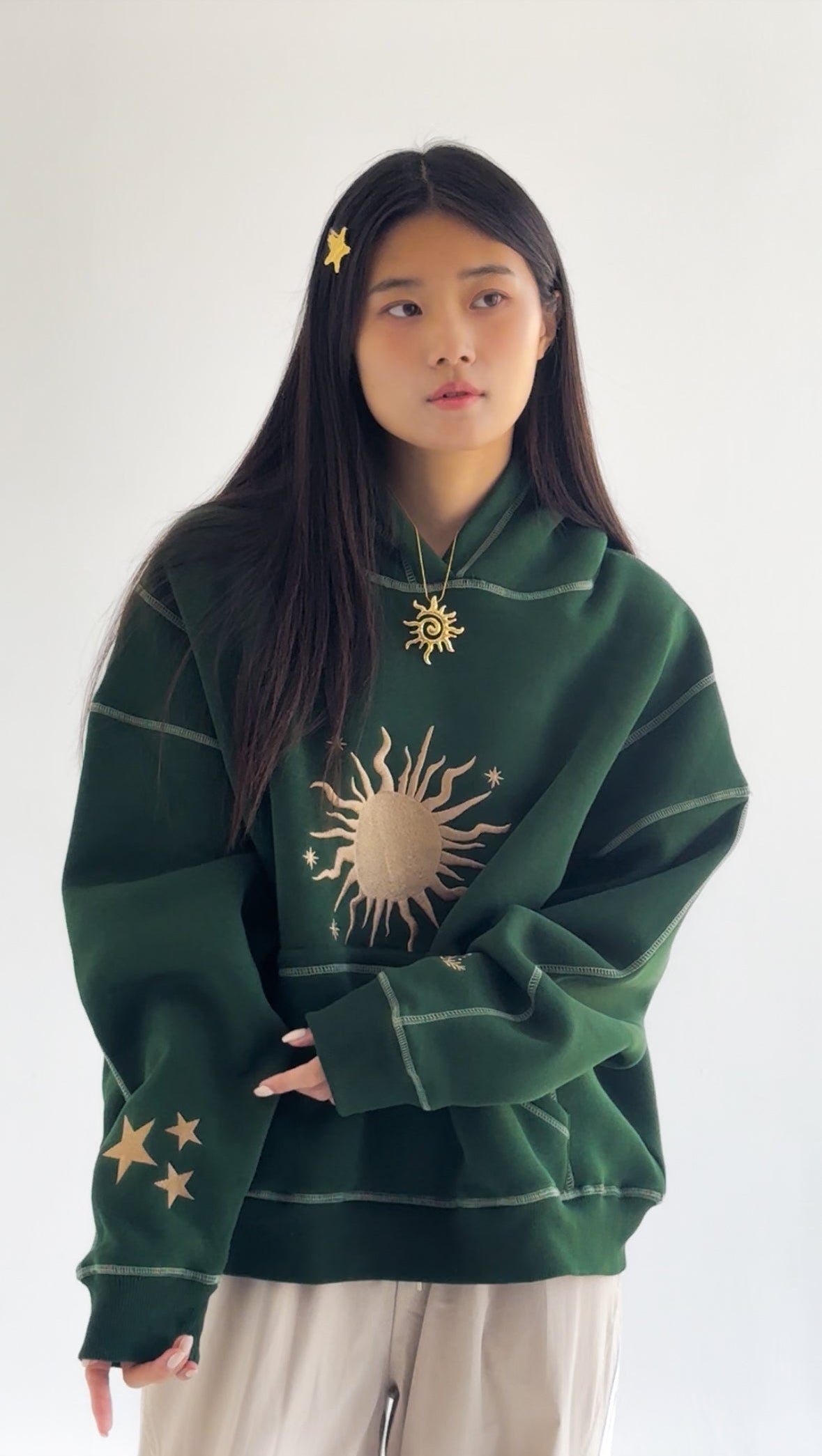 Mon soleil - Oversized Fleeced Cotton Hoodie