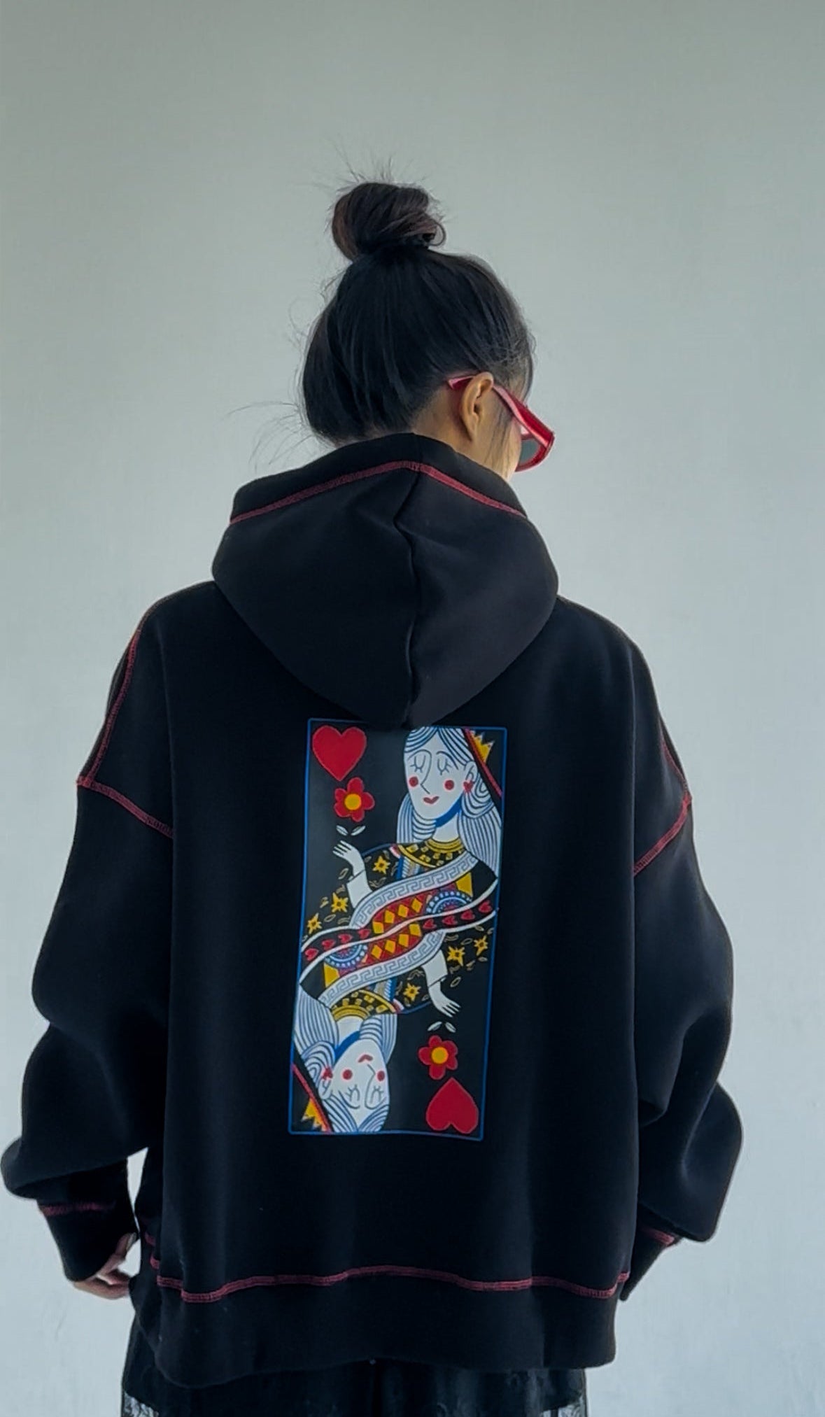 Queen of Hearts - Oversized Fleeced Cotton Hoodie
