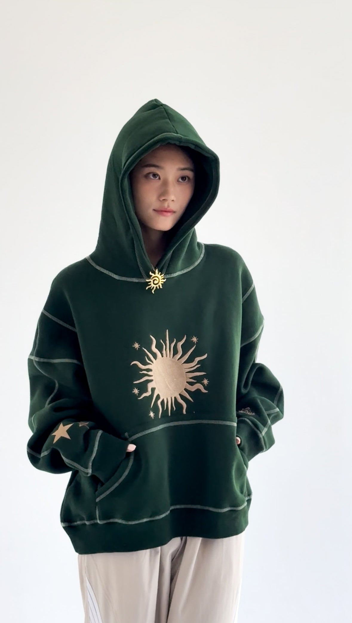 Mon soleil - Oversized Fleeced Cotton Hoodie