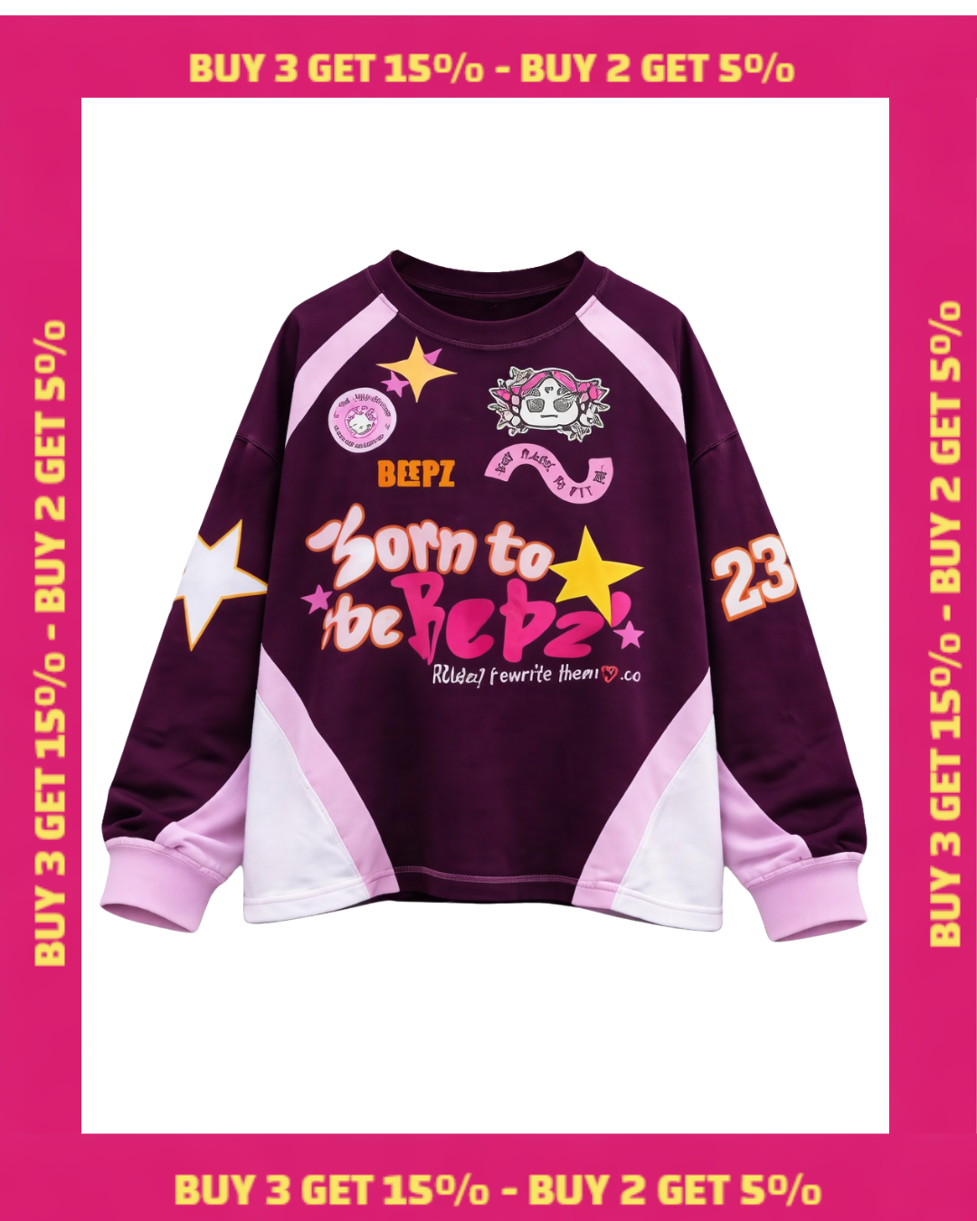 REBEL IN BURGUNDYxPINK-Long Sleeves Tee Beepz