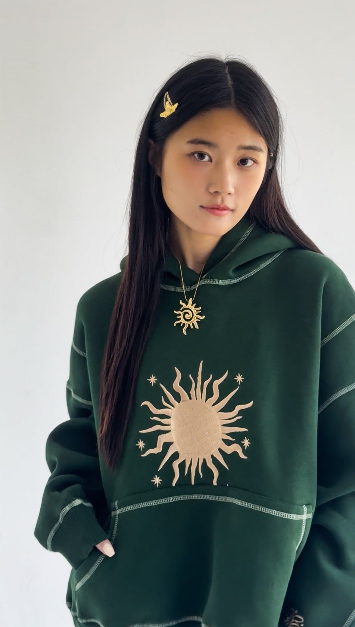 Mon soleil - Oversized Fleeced Cotton Hoodie