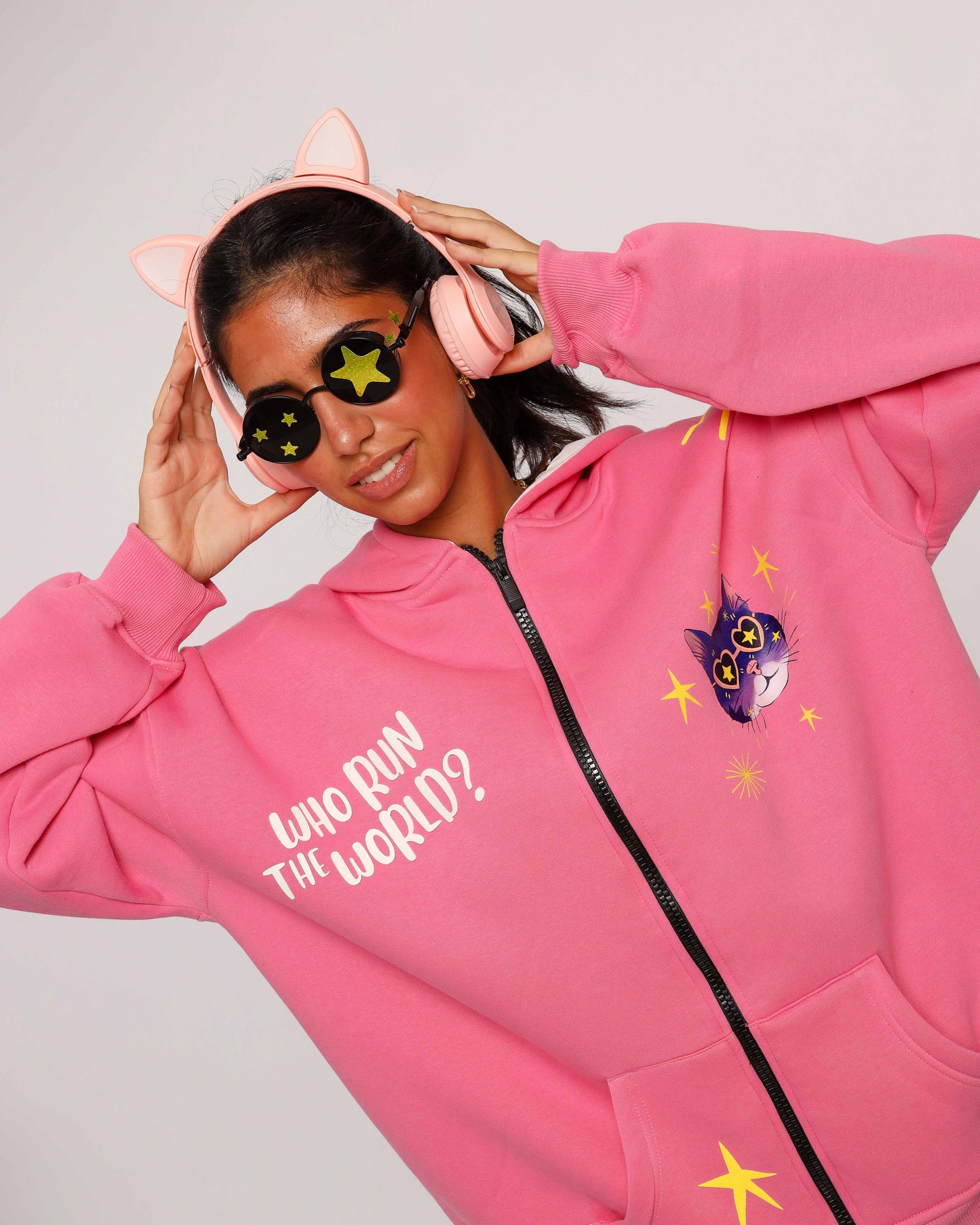 Who Run The World - Oversized fleeced cotton sweatshirt