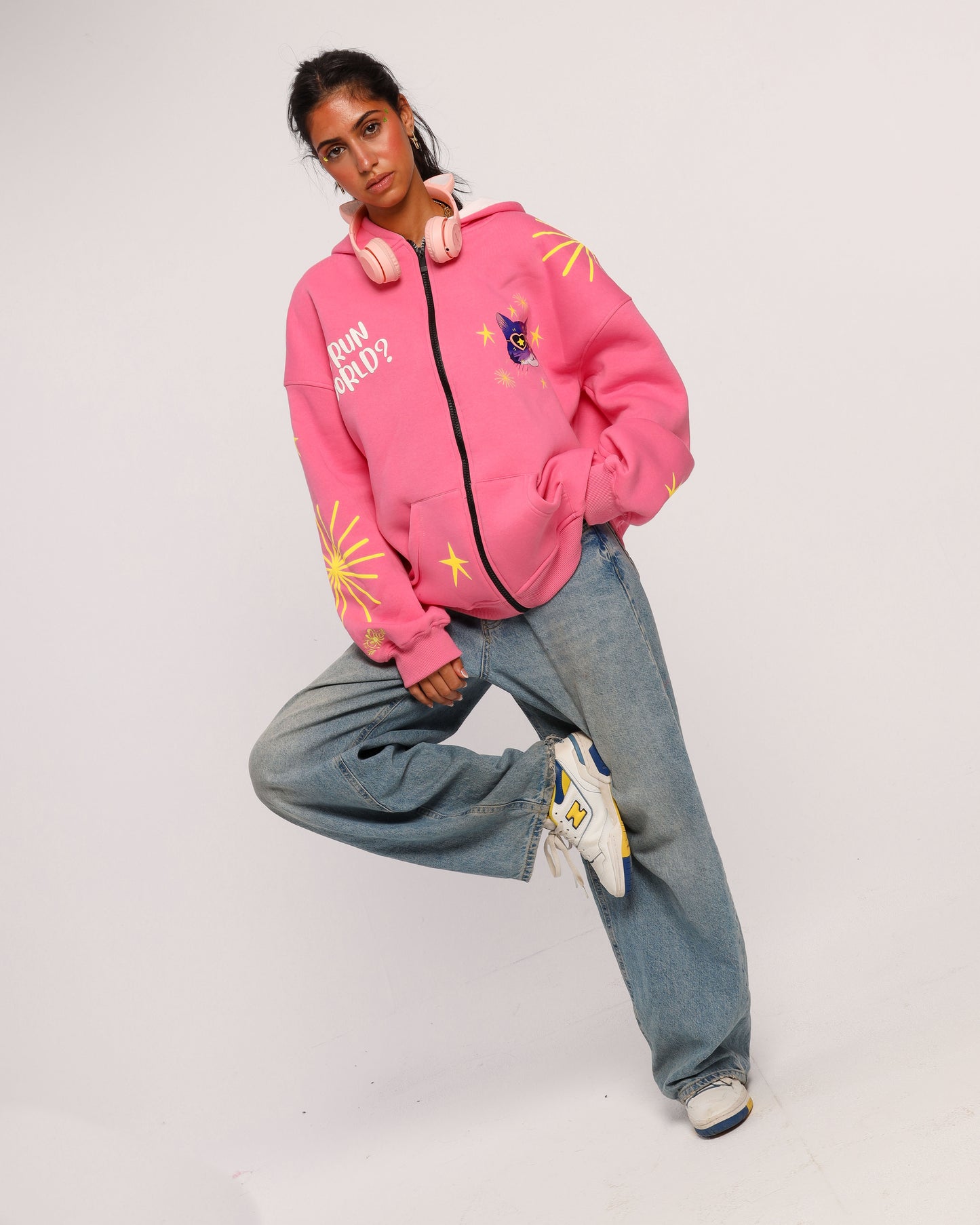 Who Run The World - Oversized fleeced cotton sweatshirt