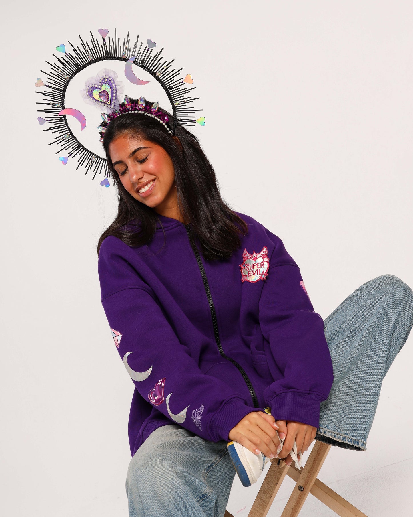 Super Evil - Oversized fleeced cotton sweatshirt