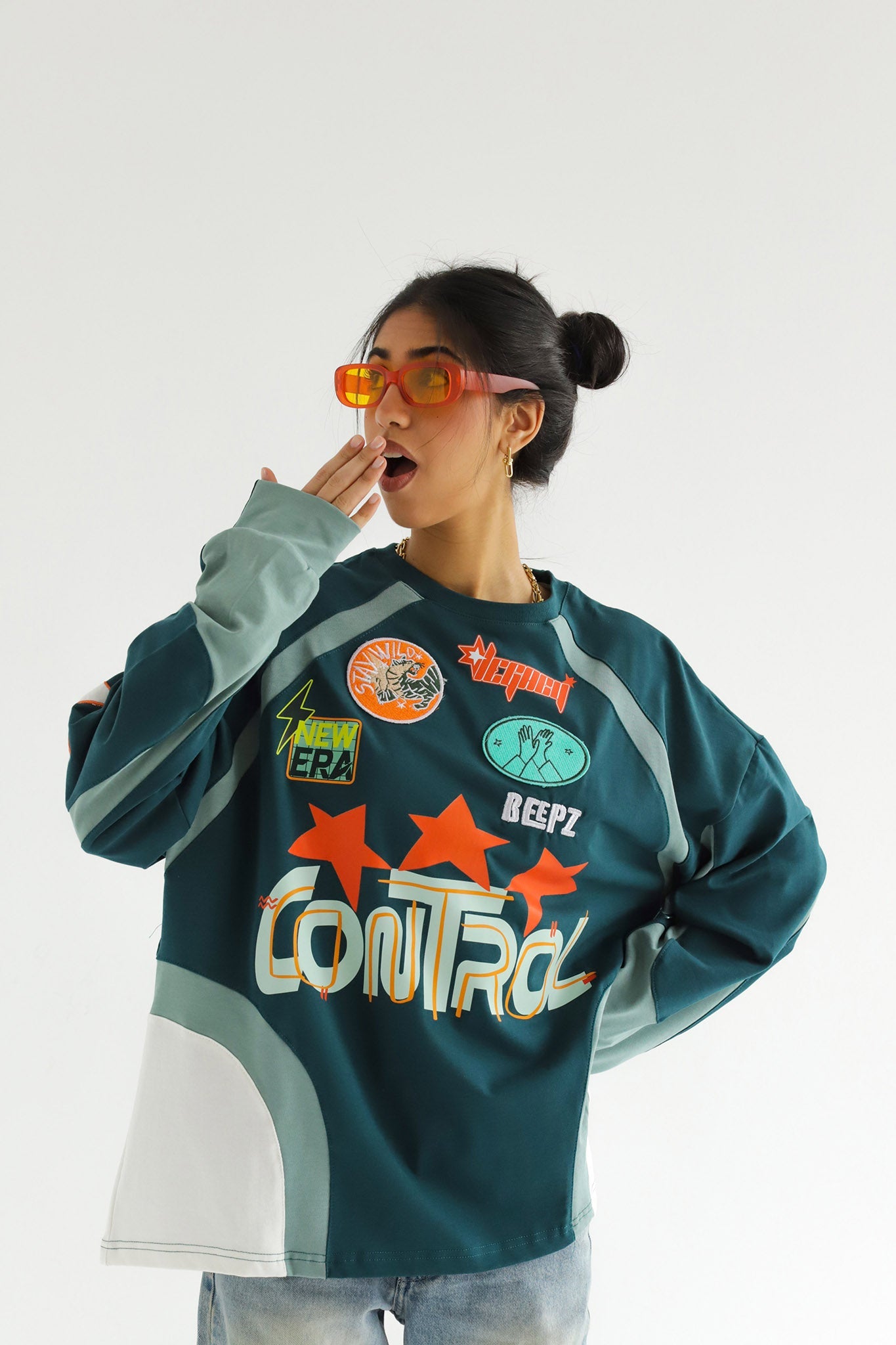 CONTROL IN DARK TEAL-Long Sleeves Tee Beepz