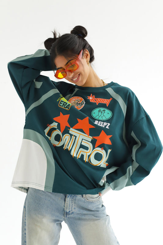 CONTROL IN DARK TEAL-Long Sleeves Tee