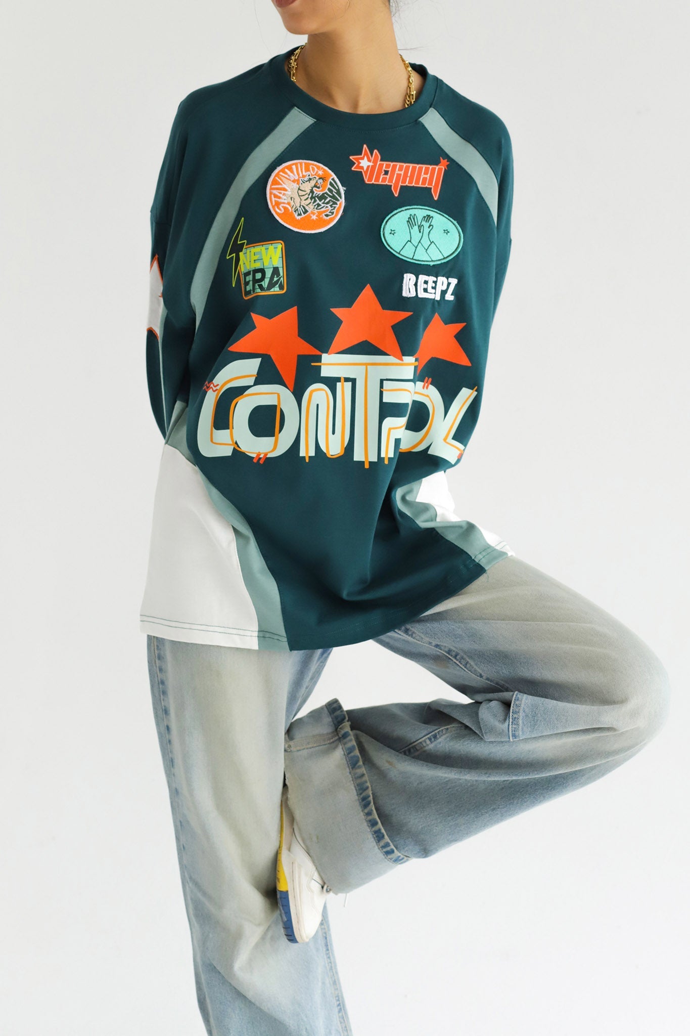 CONTROL IN DARK TEAL-Long Sleeves Tee Beepz