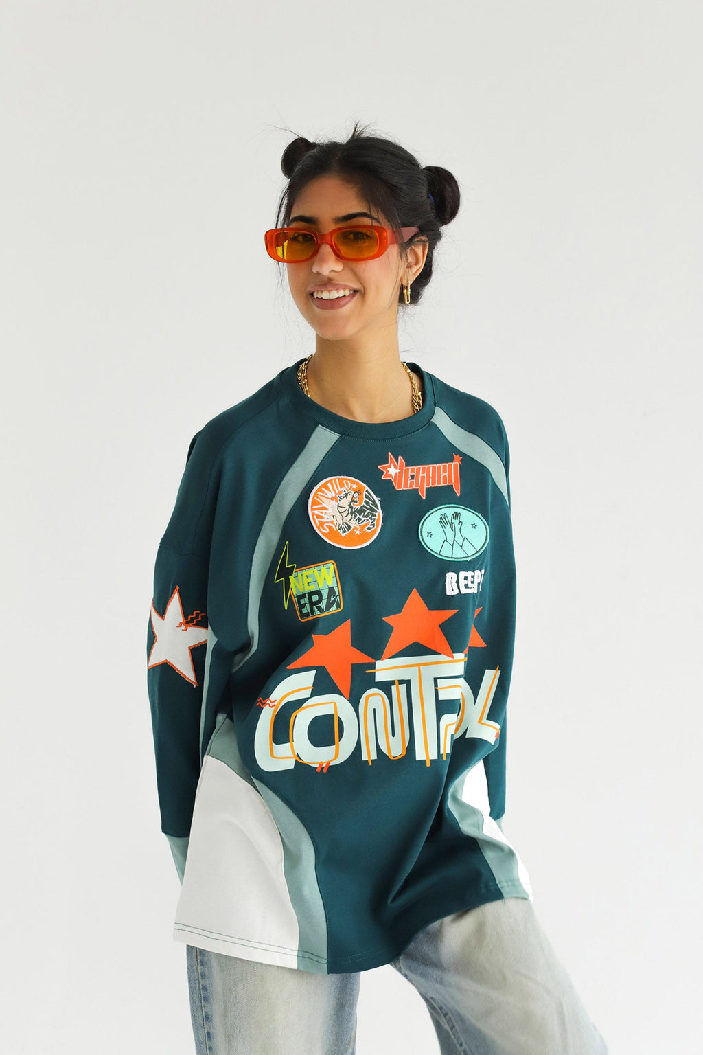 CONTROL IN DARK TEAL-Long Sleeves Tee Beepz