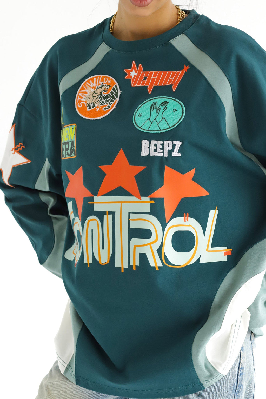 CONTROL IN DARK TEAL-Long Sleeves Tee Beepz