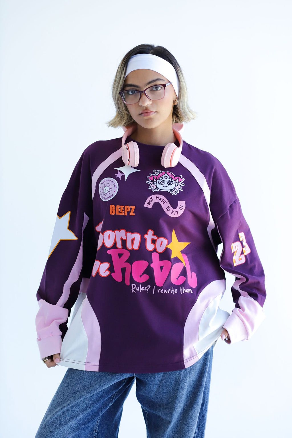 REBEL IN BURGUNDYxPINK-Long Sleeves Tee Beepz