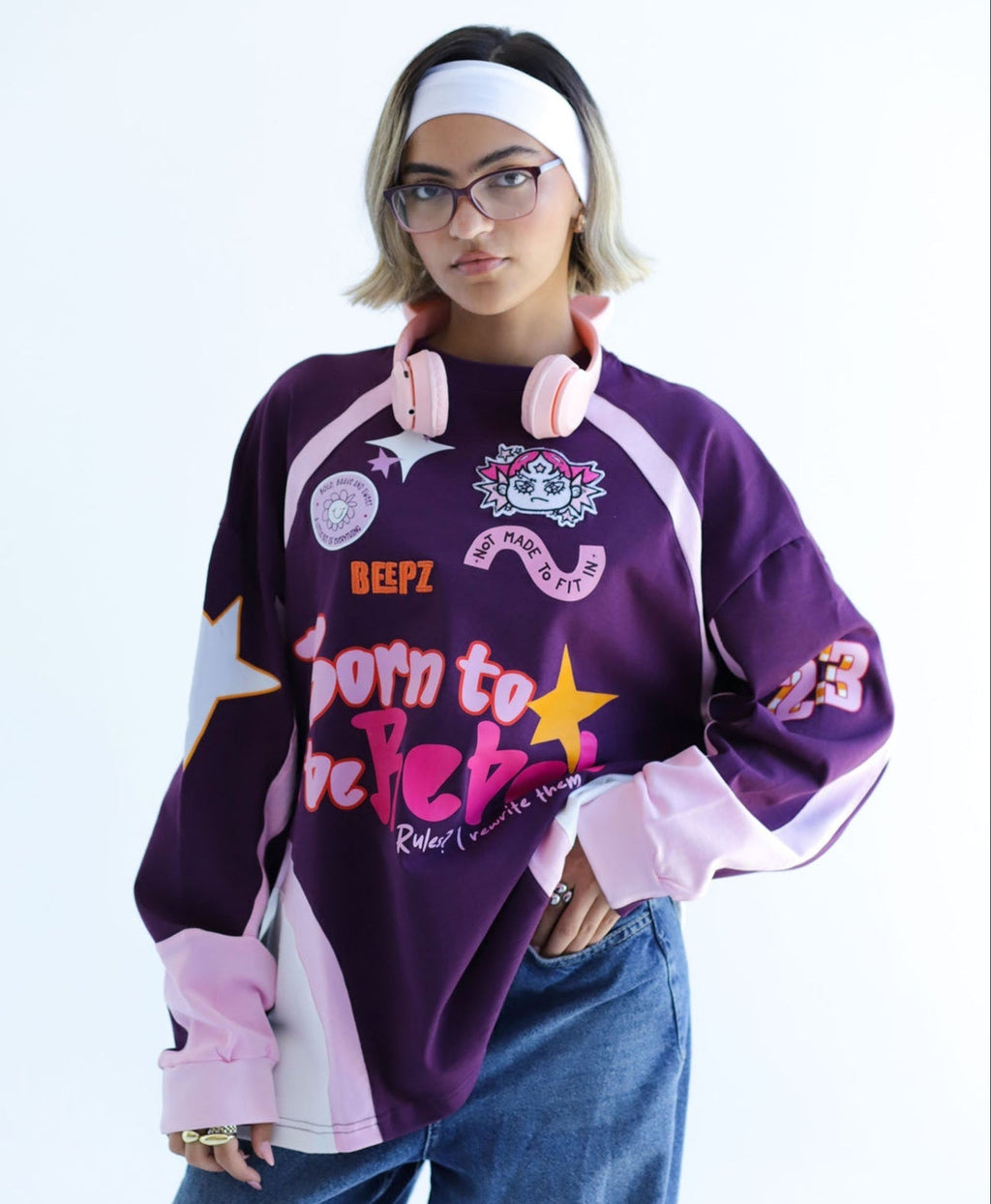 REBEL IN BURGUNDYxPINK-Long Sleeves Tee Beepz