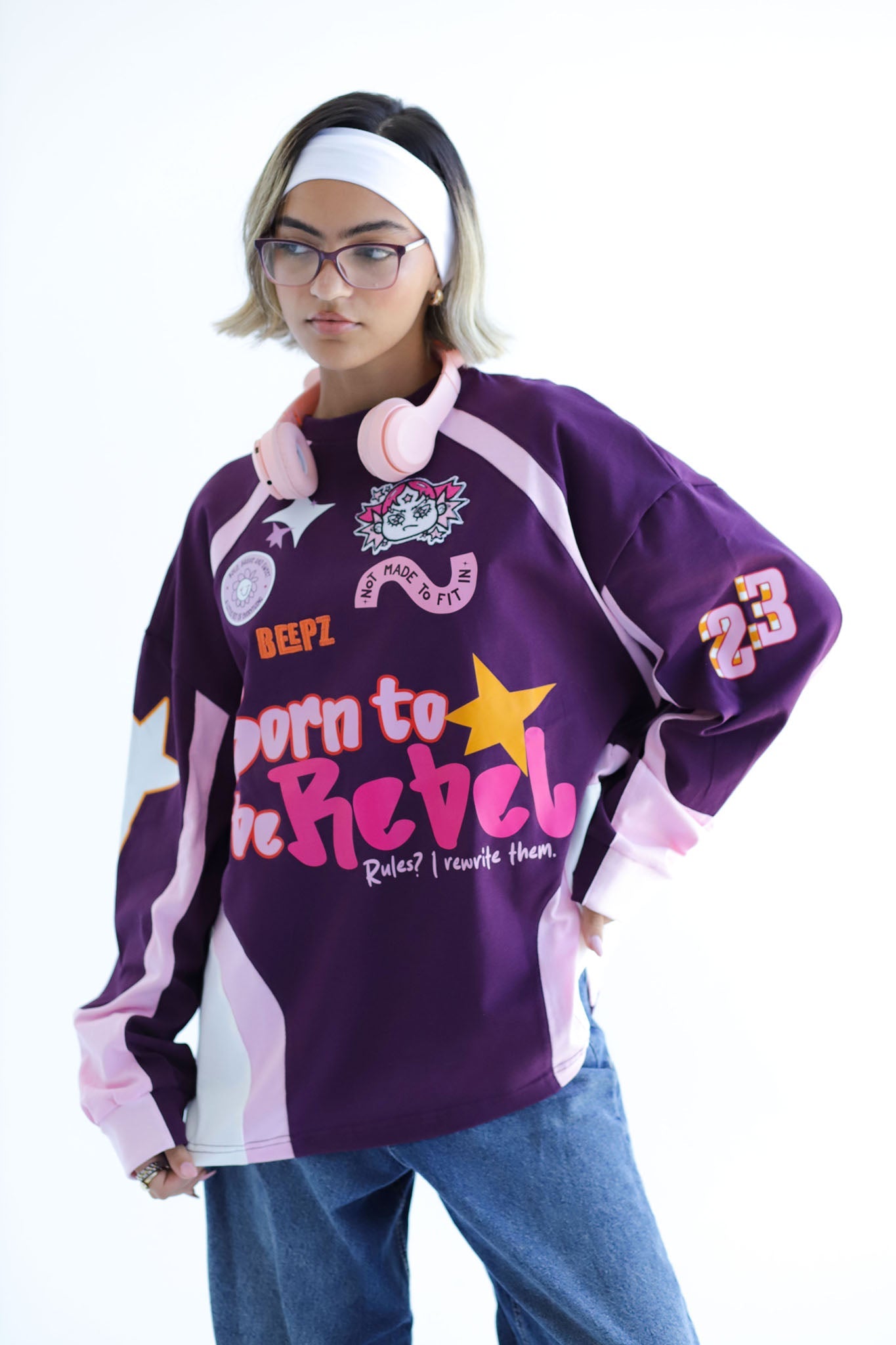 REBEL IN BURGUNDYxPINK-Long Sleeves Tee Beepz