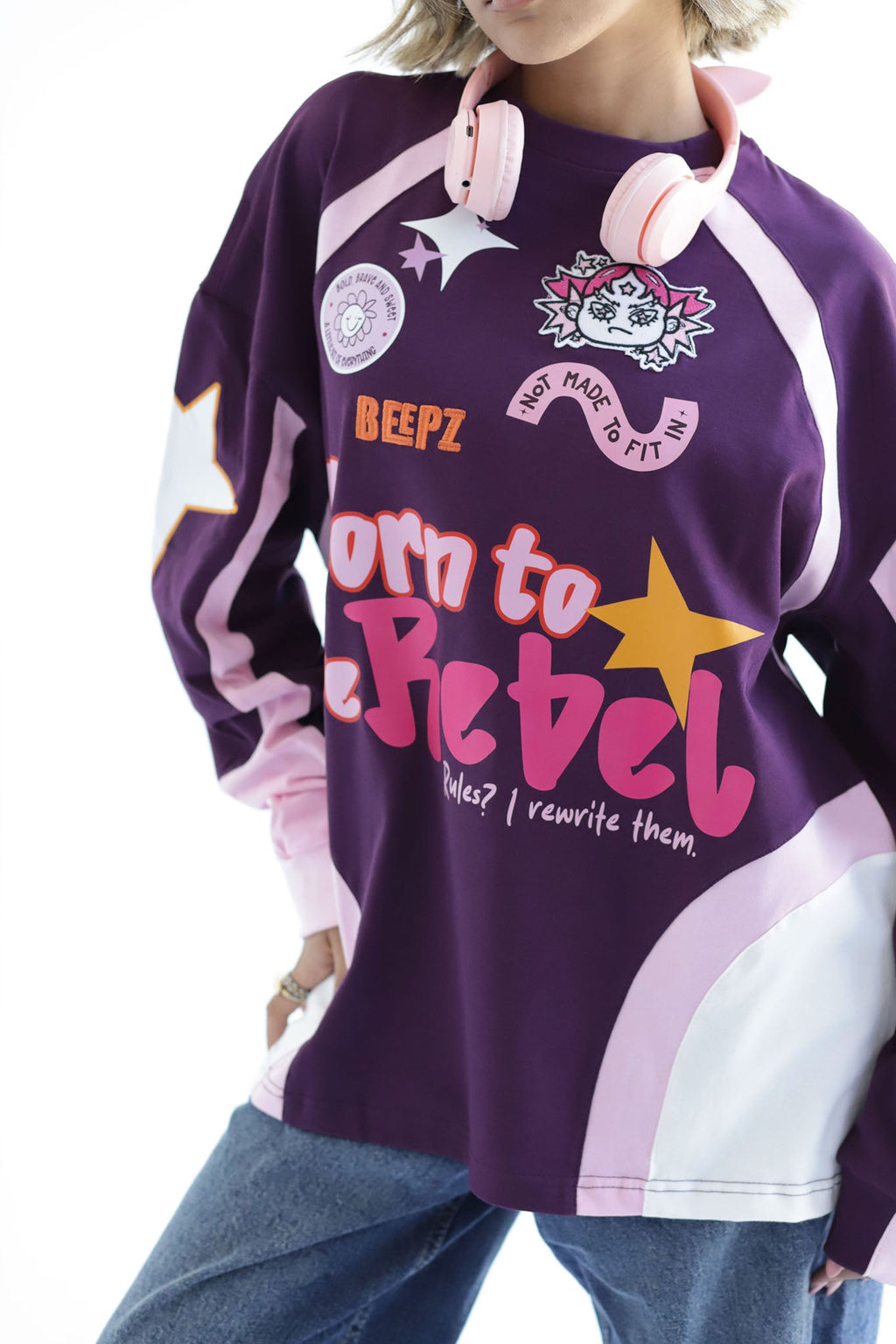 REBEL IN BURGUNDYxPINK-Long Sleeves Tee Beepz