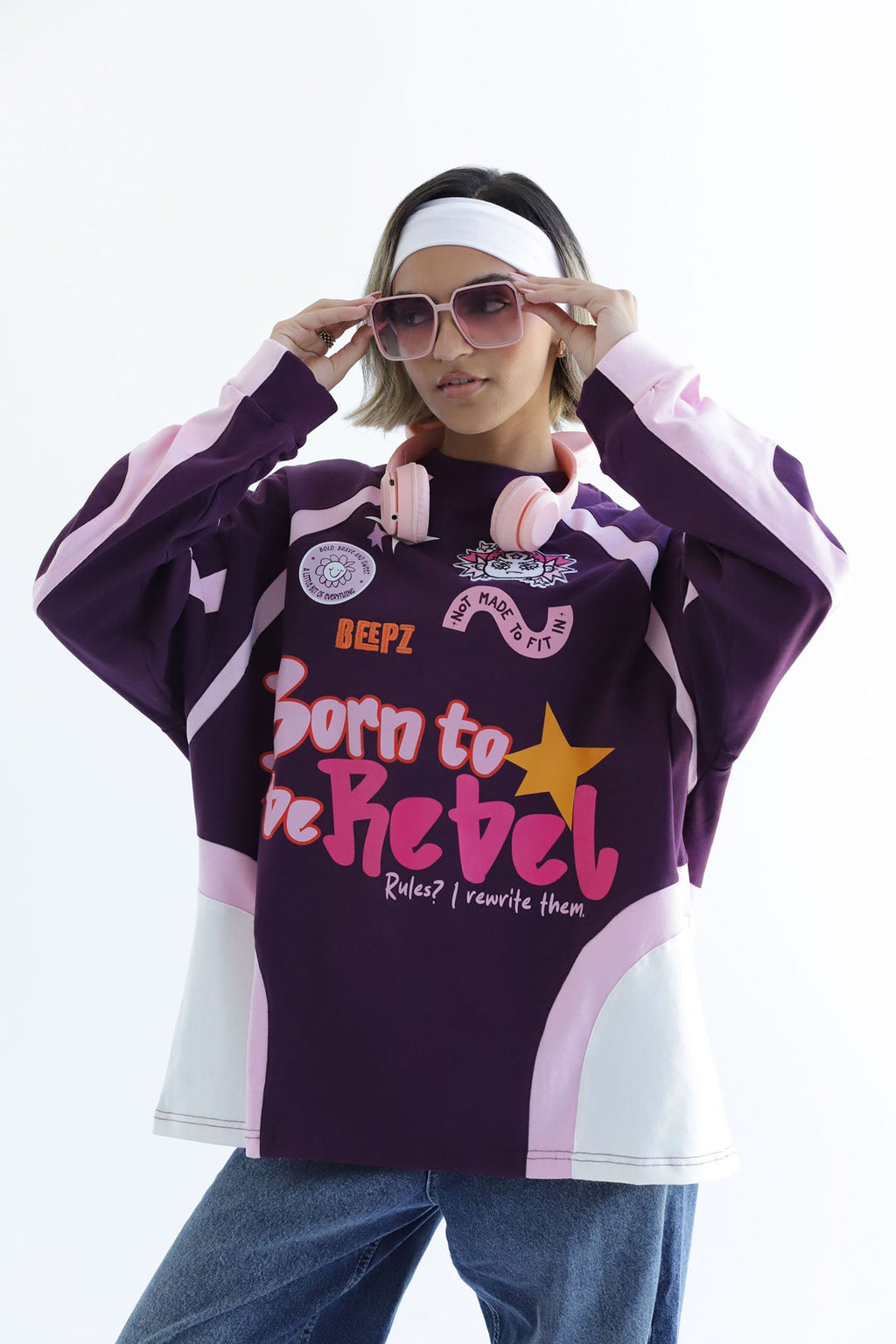 REBEL IN BURGUNDYxPINK-Long Sleeves Tee Beepz