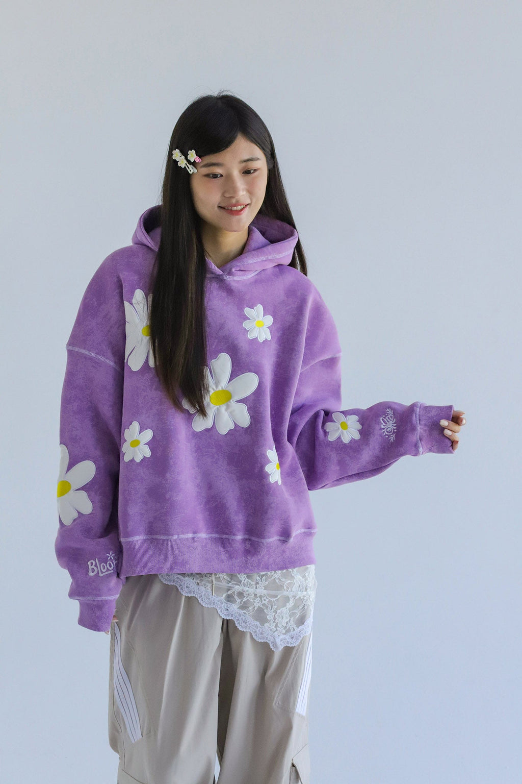 Daisy - Washed Oversized Fleeced Cotton Hoodie Beepz