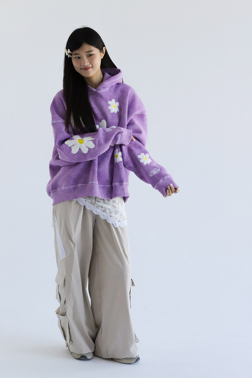 Daisy - Washed Oversized Fleeced Cotton Hoodie Beepz