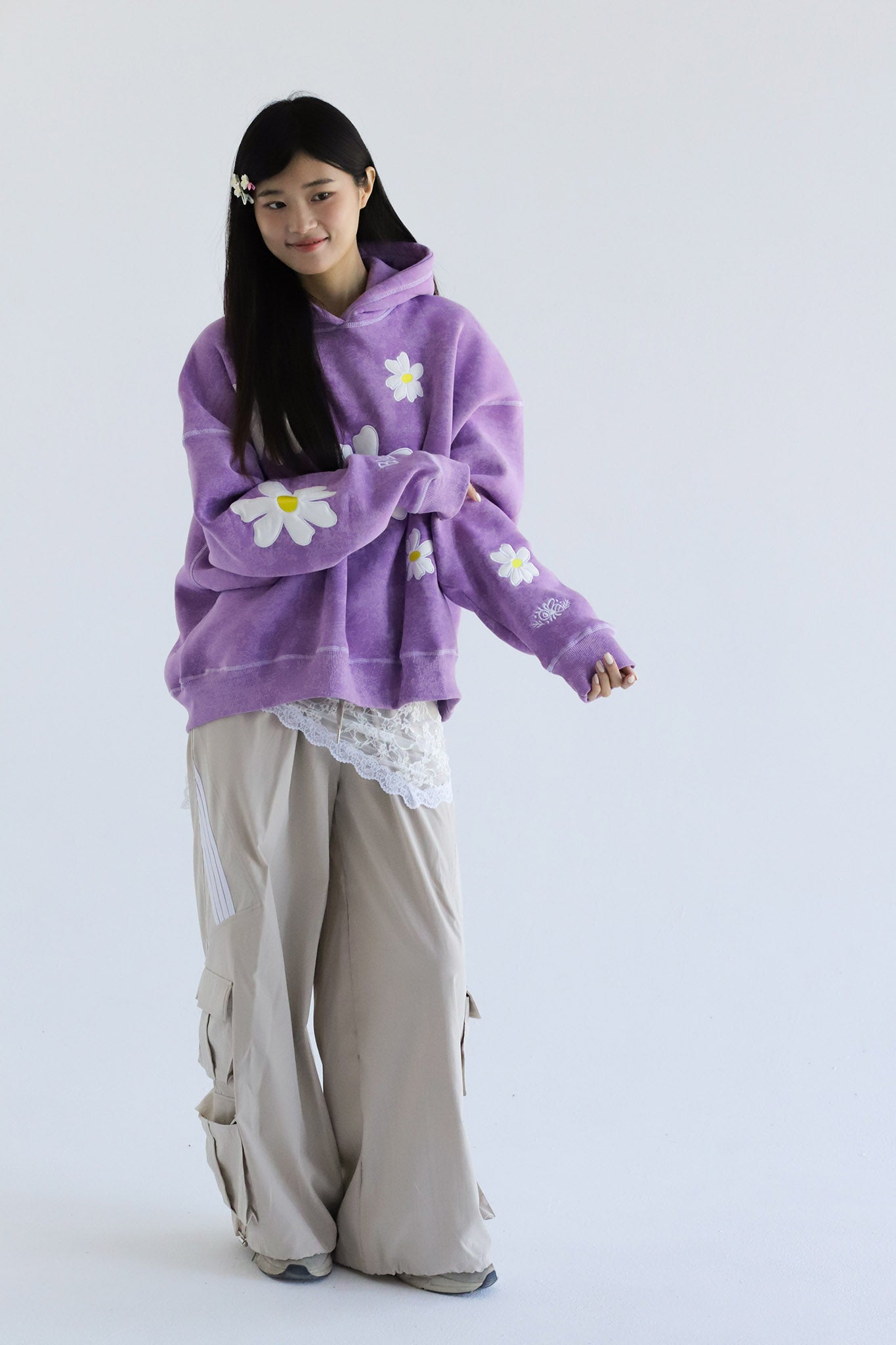 Daisy - Washed Oversized Fleeced Cotton Hoodie Beepz