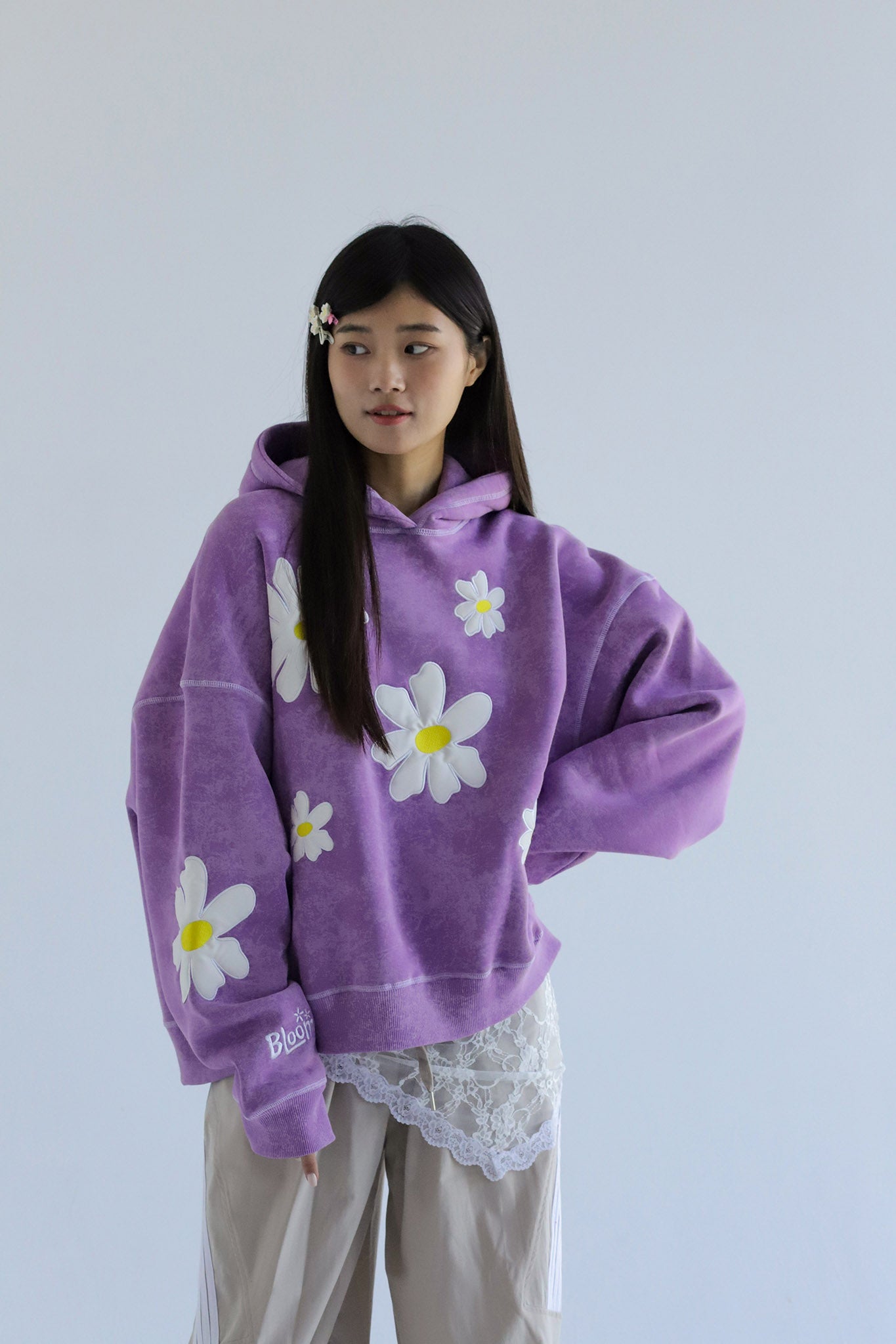 Daisy - Washed Oversized Fleeced Cotton Hoodie Beepz