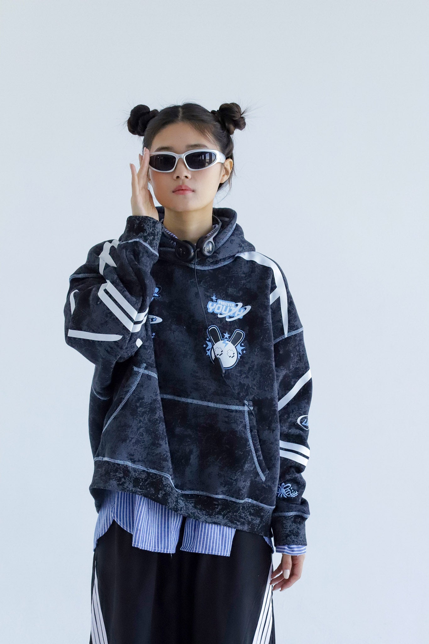 Y2K - Washed Oversized Fleeced Cotton Hoodie Beepz