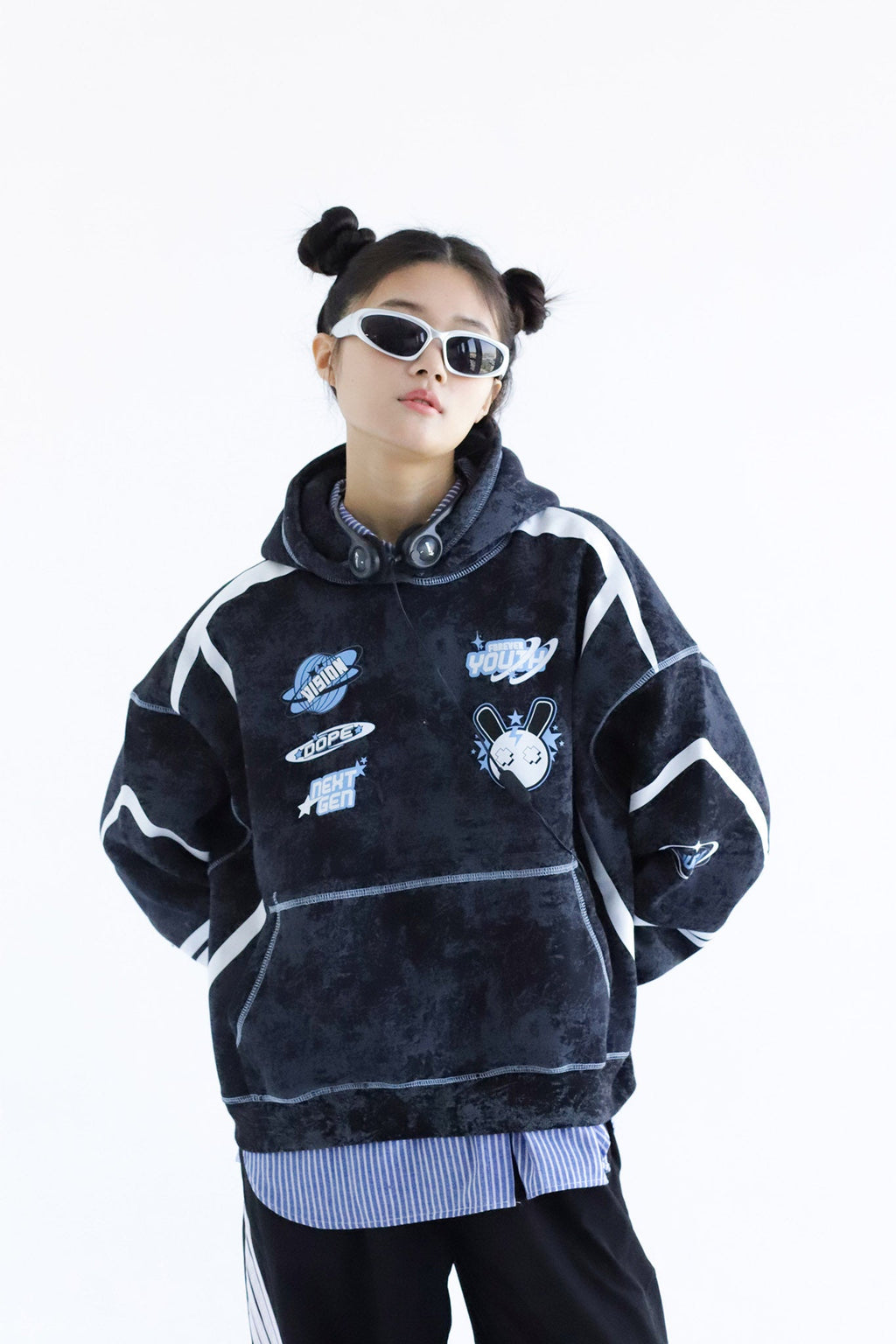 Y2K - Washed Oversized Fleeced Cotton Hoodie Beepz
