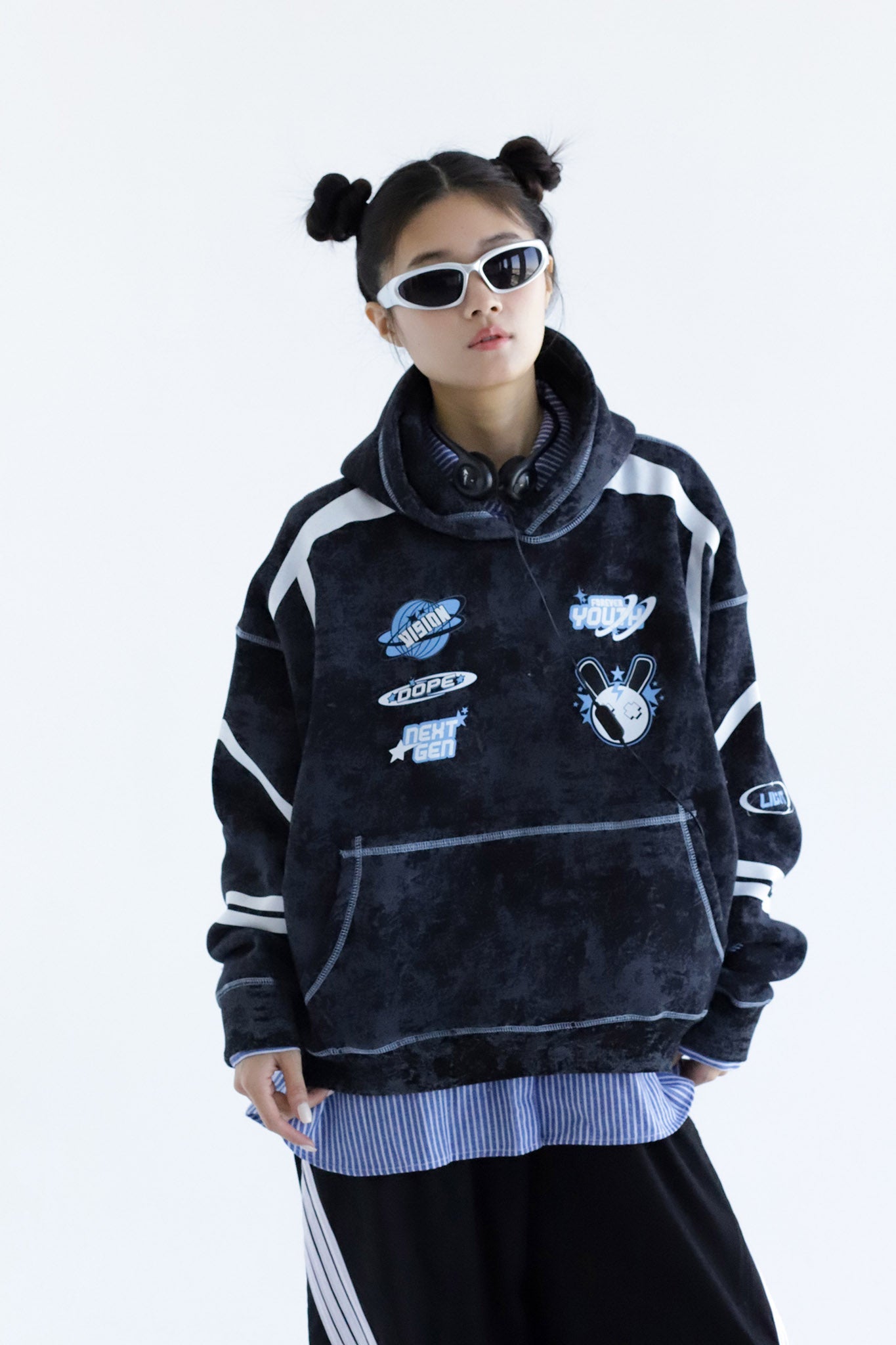 Y2K - Washed Oversized Fleeced Cotton Hoodie Beepz