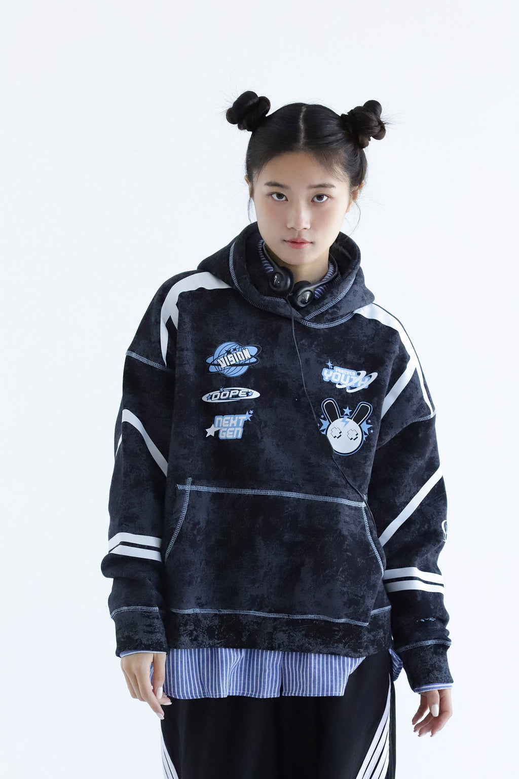 Y2K - Washed Oversized Fleeced Cotton Hoodie Beepz