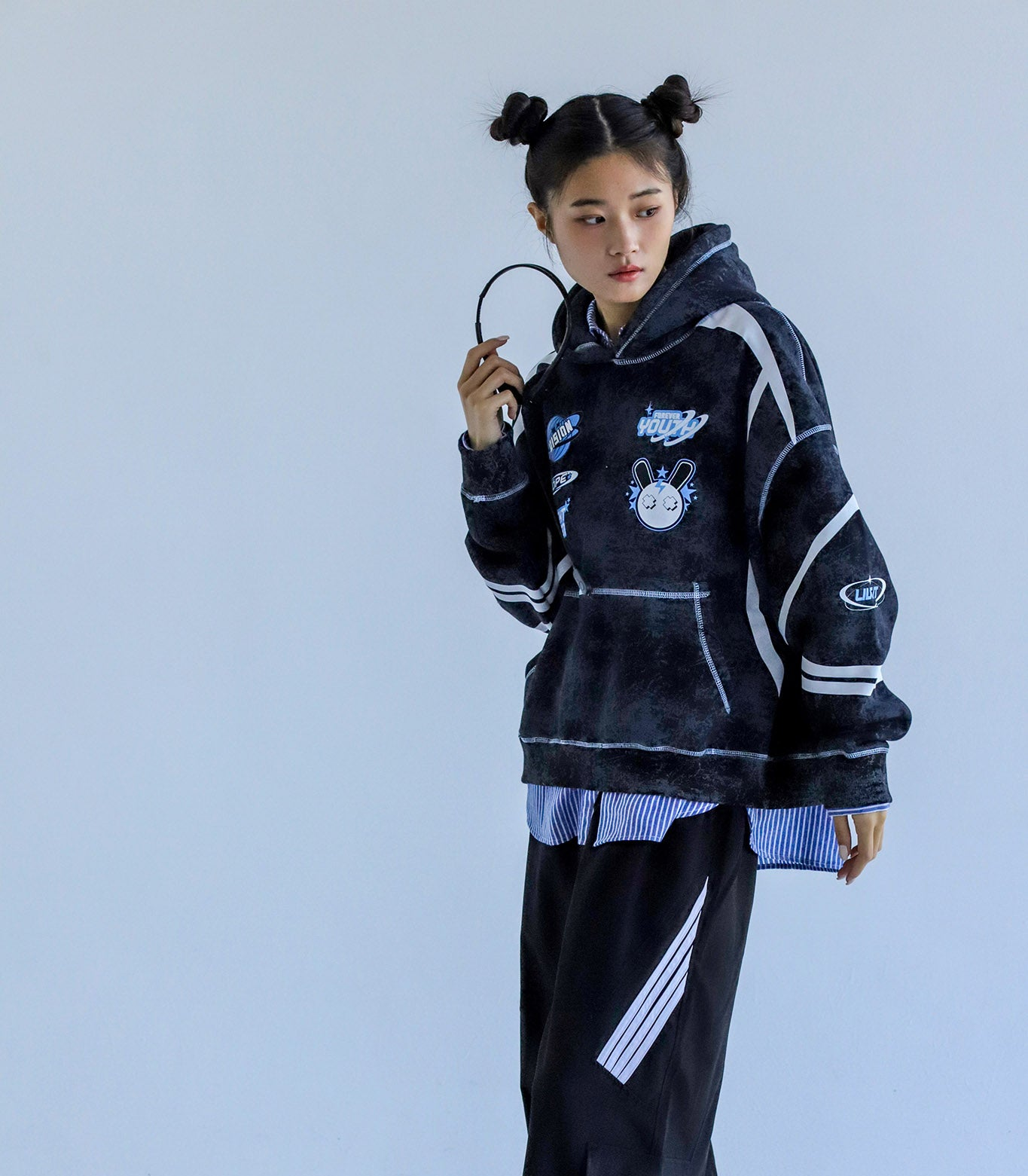 Y2K - Washed Oversized Fleeced Cotton Hoodie Beepz