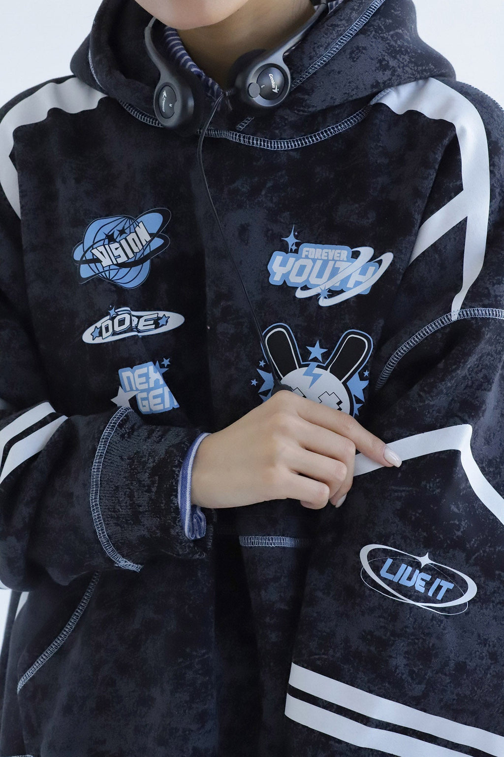 Y2K - Washed Oversized Fleeced Cotton Hoodie Beepz