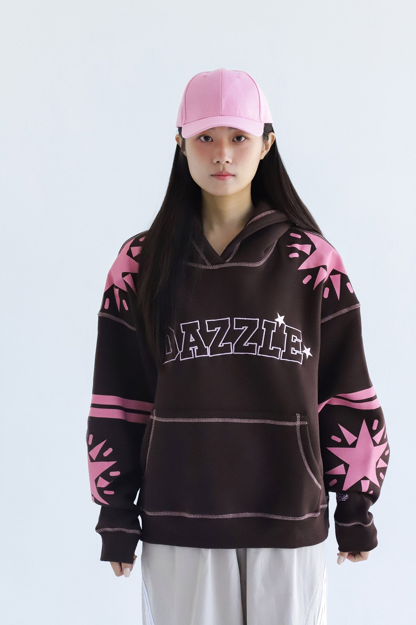 Dazzle Girl in brown-Oversized Fleeced Cotton Hoodie Beepz