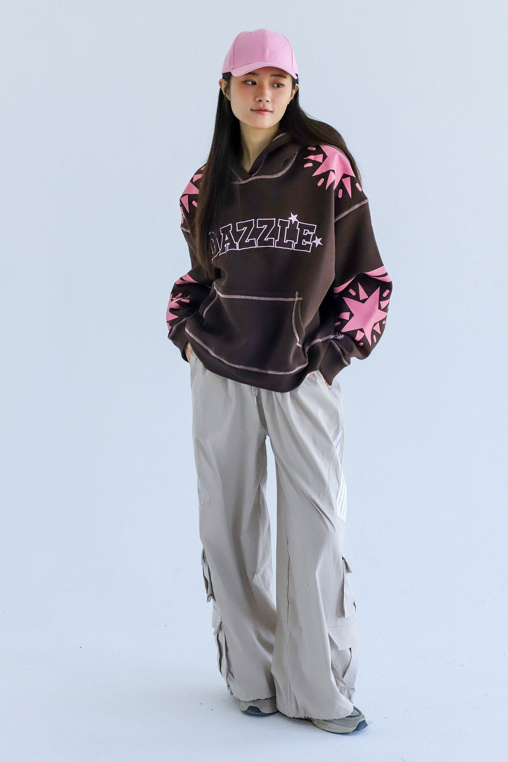 Dazzle Girl in brown-Oversized Fleeced Cotton Hoodie Beepz