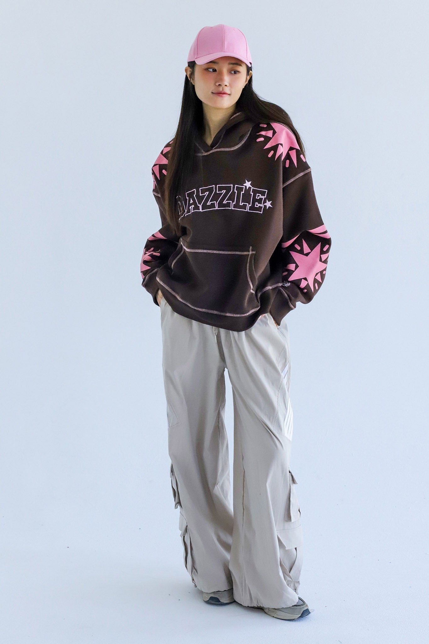 Dazzle Girl in brown-Oversized Fleeced Cotton Hoodie Beepz
